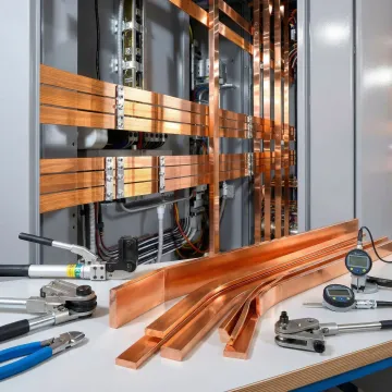 Industrial copper busbars and custom fabrication components for electrical distribution systems