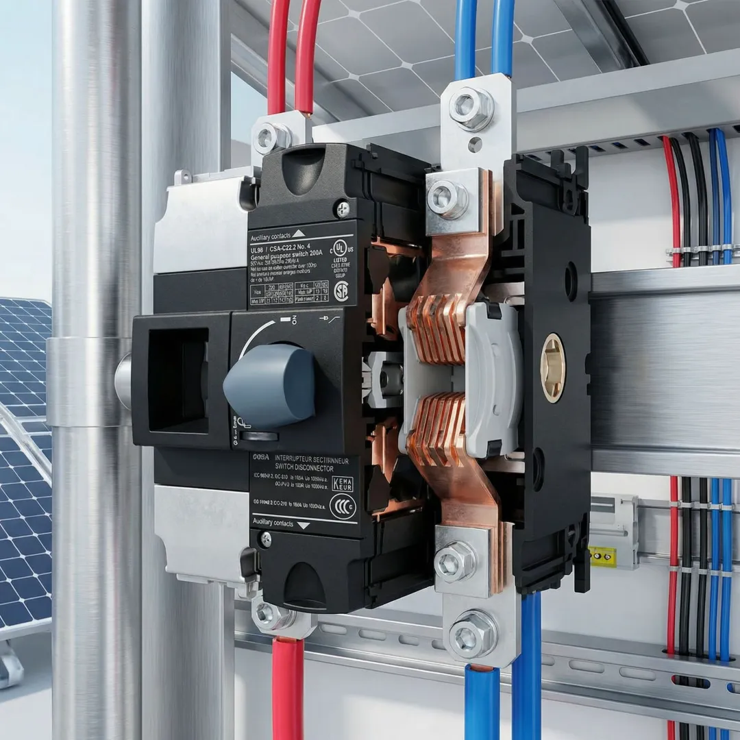 UL certified DC disconnect switch with visible contacts for solar PV system