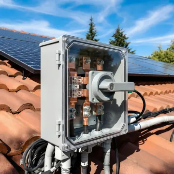 Professional solar DC disconnect switch installation on commercial PV system