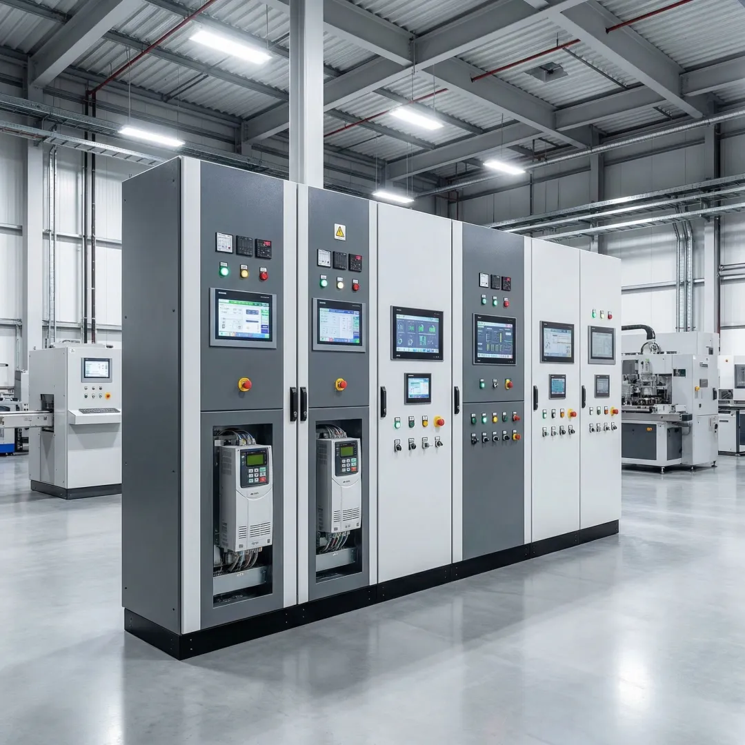 Industrial electrical components and control panels in a South Carolina manufacturing facility