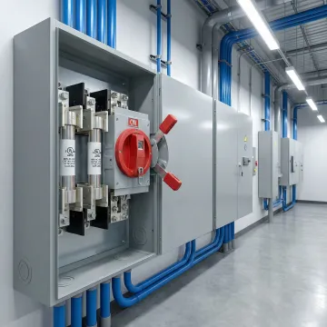 Industrial fused disconnect switch panel installation in manufacturing facility