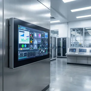 Modern industrial HMI touchscreen interface in South Carolina manufacturing plant