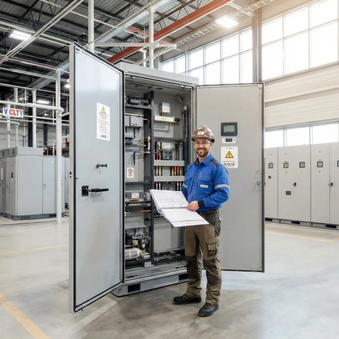 Electrical engineer reviewing motor control center component specifications