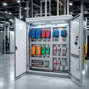 Industrial motor control center with organized components in Virginia manufacturing facility