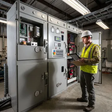 Engineer inspecting industrial motor control panel