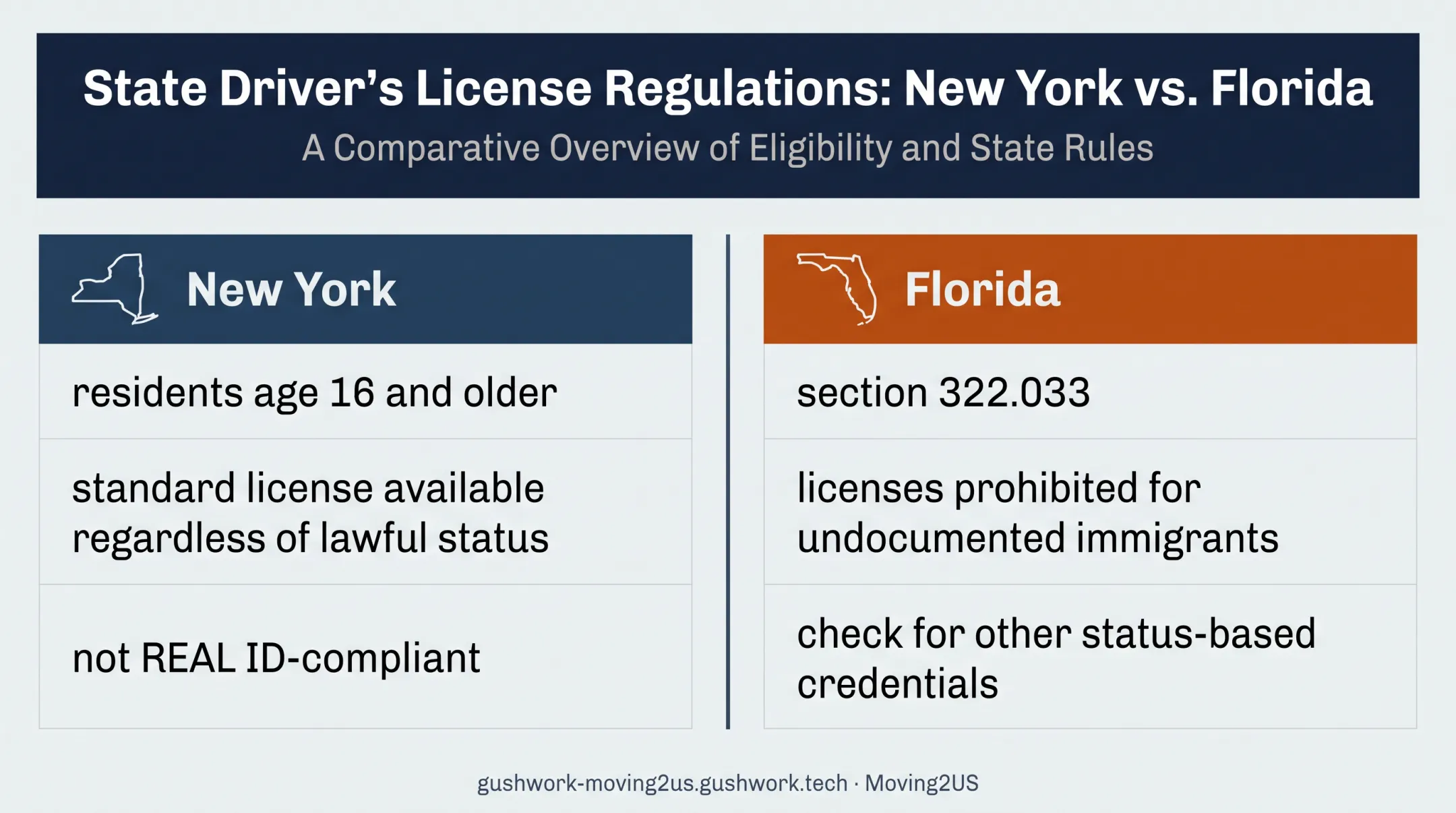 New York and Florida undocumented driver license eligibility comparison