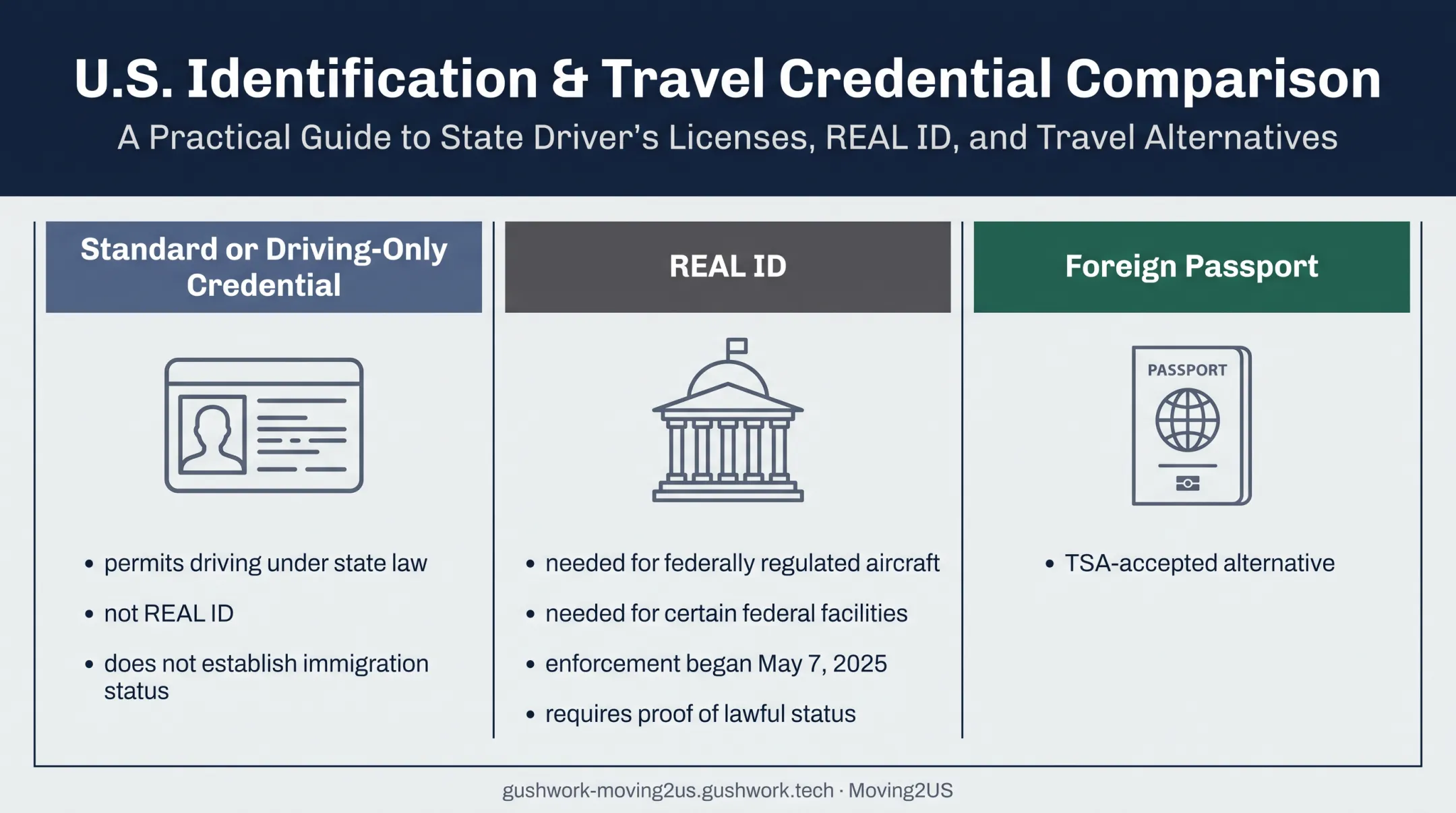 Standard license versus REAL ID and passport travel options comparison