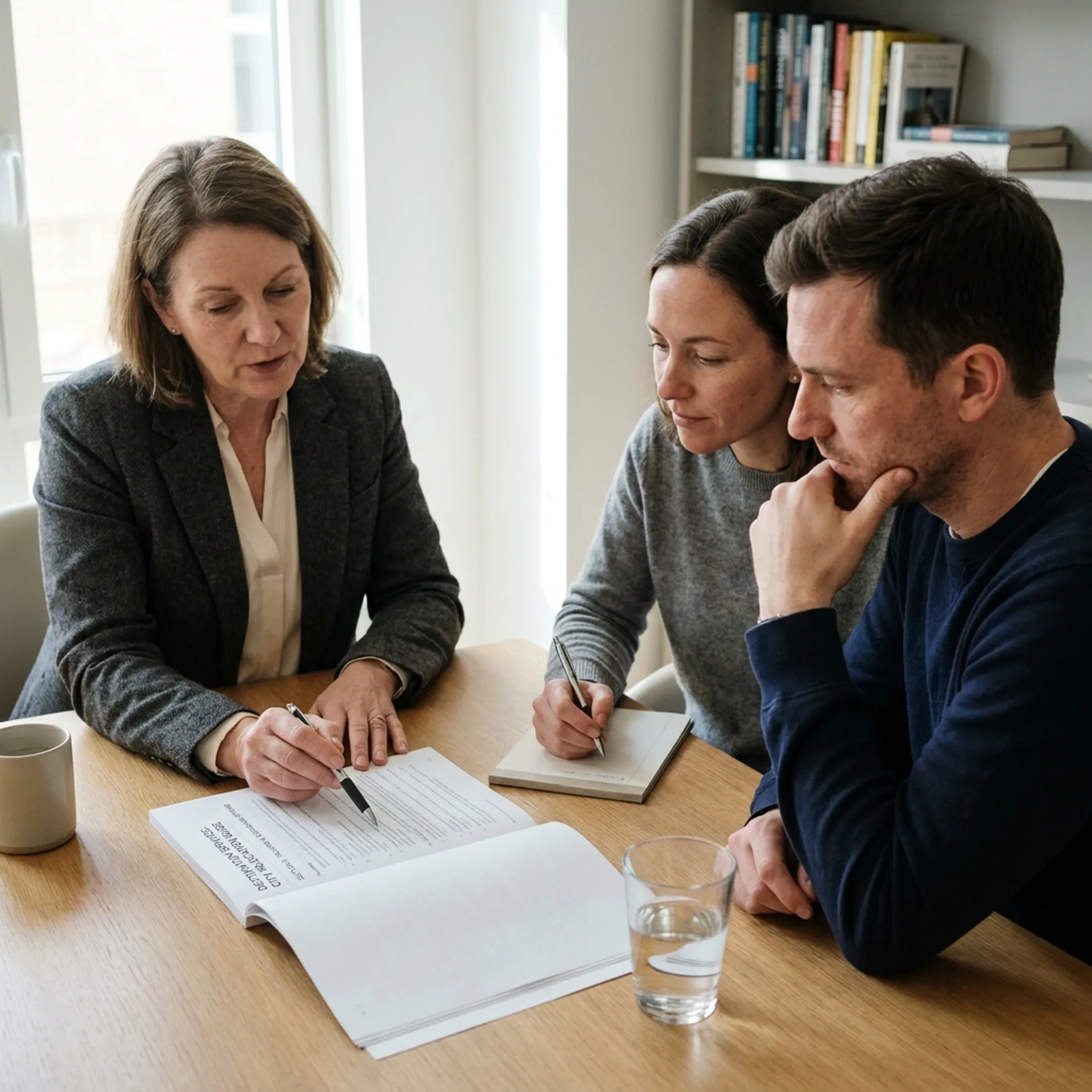 Consultant discussing healthcare options with an expat family