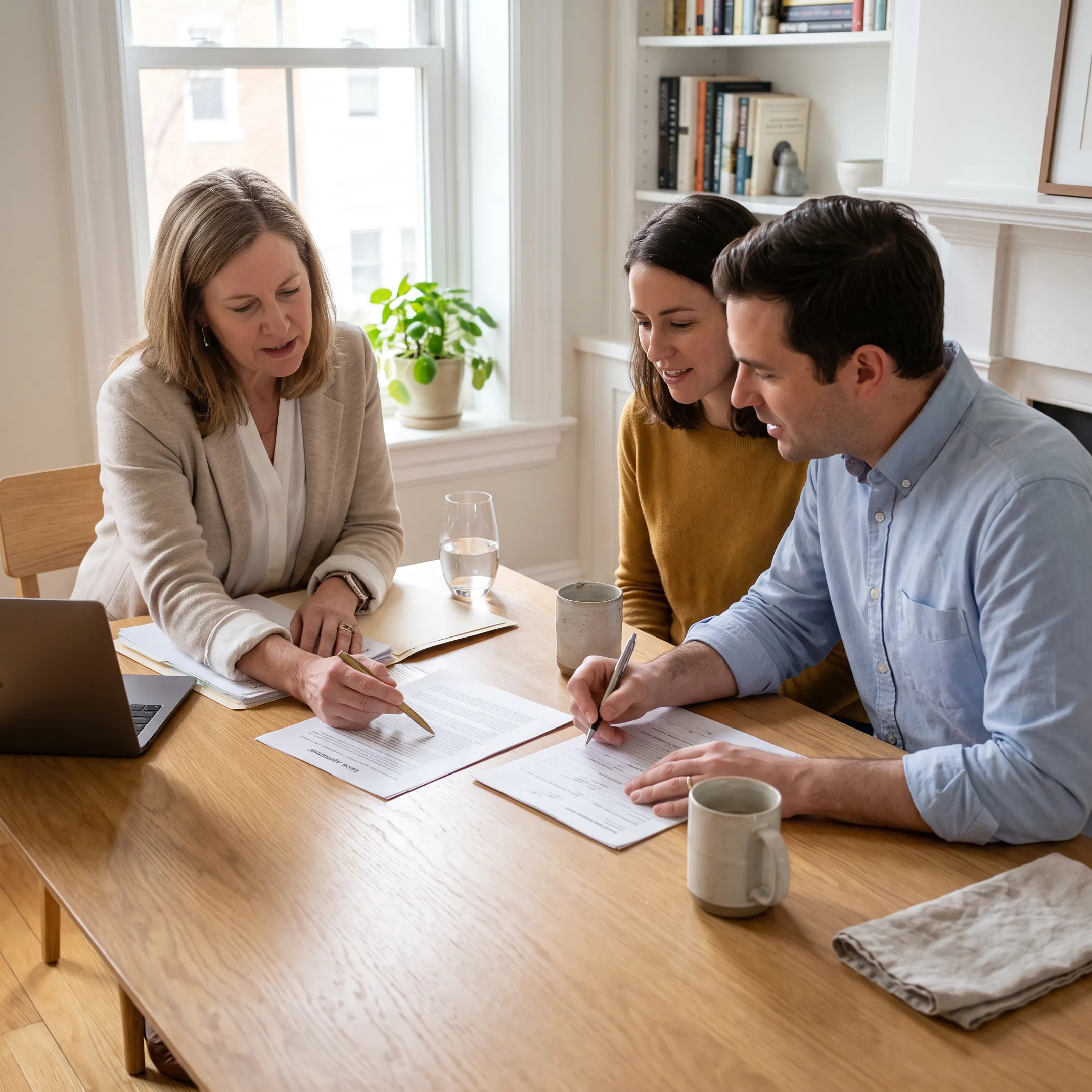 Consultant helping expat newcomers review relocation documents