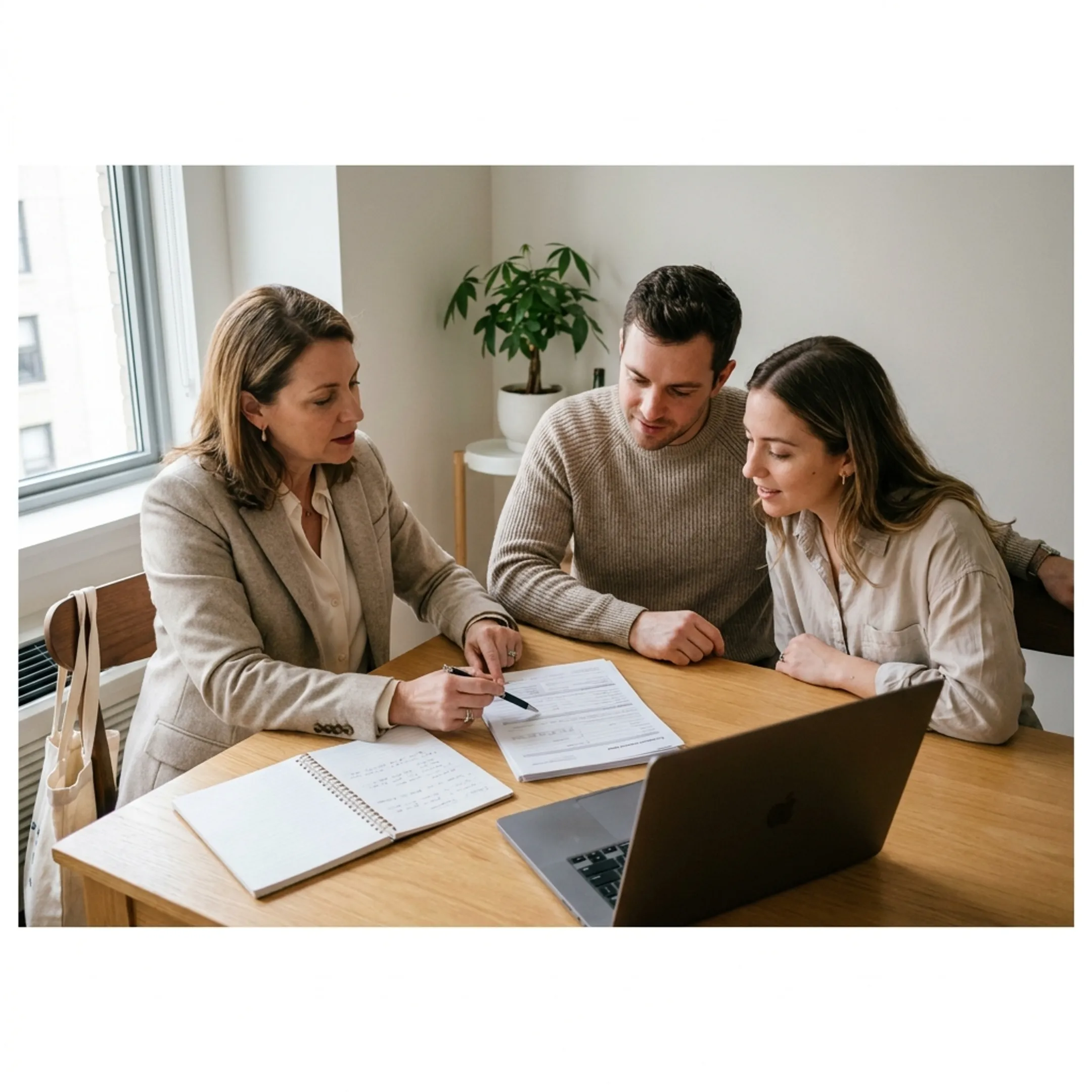 Consultant explaining U.S. health insurance options to international newcomers