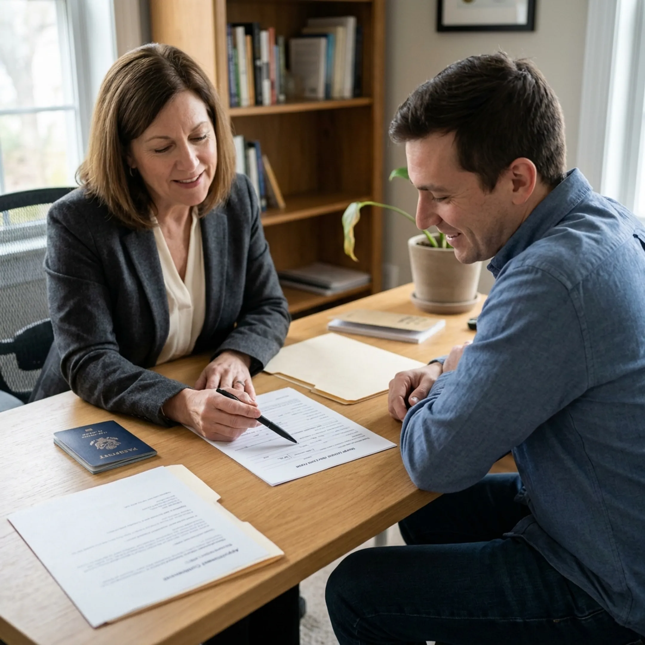 Relocation consultant assisting a newcomer with Colorado driver license paperwork