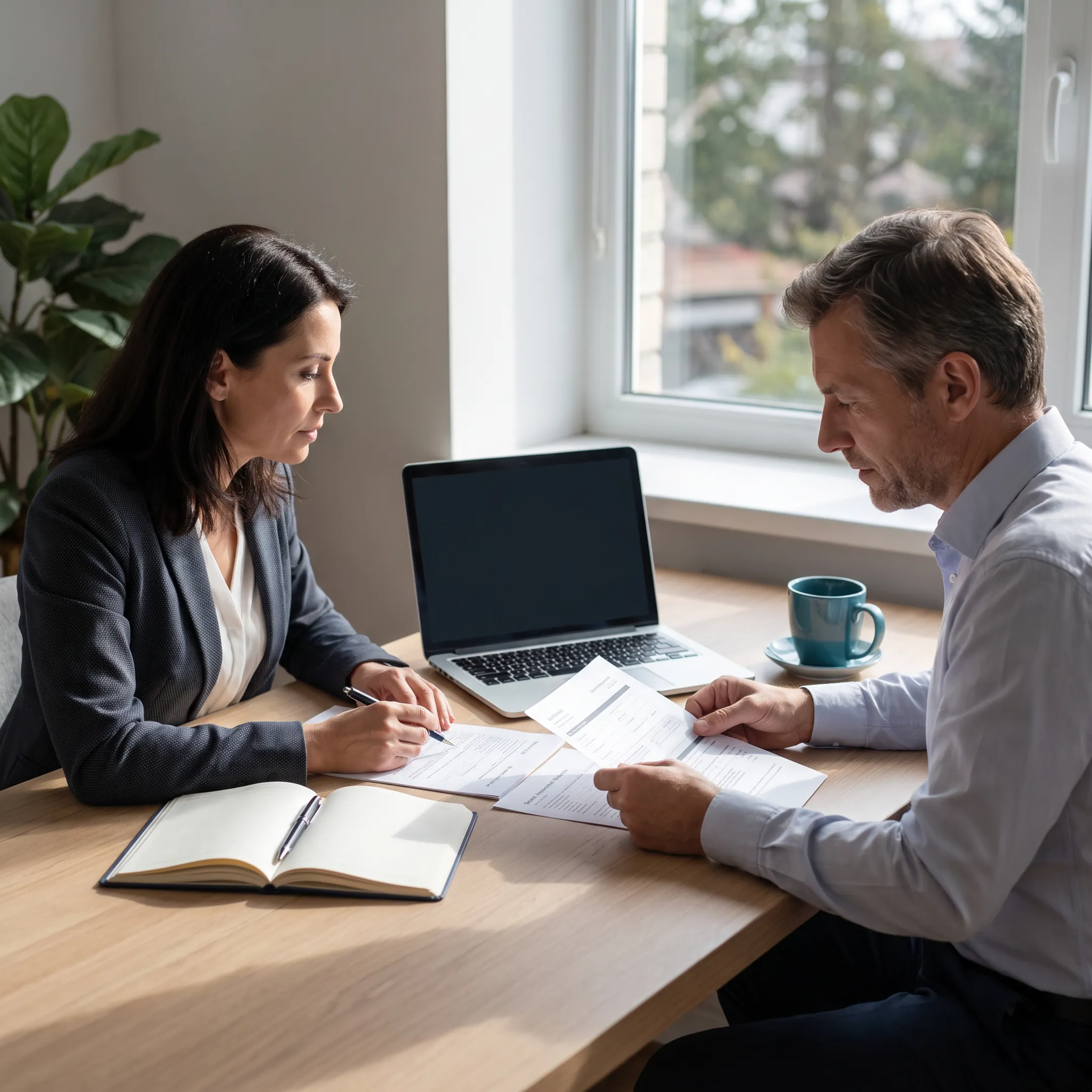 Relocation consultant helping newcomer prepare U.S. banking documents