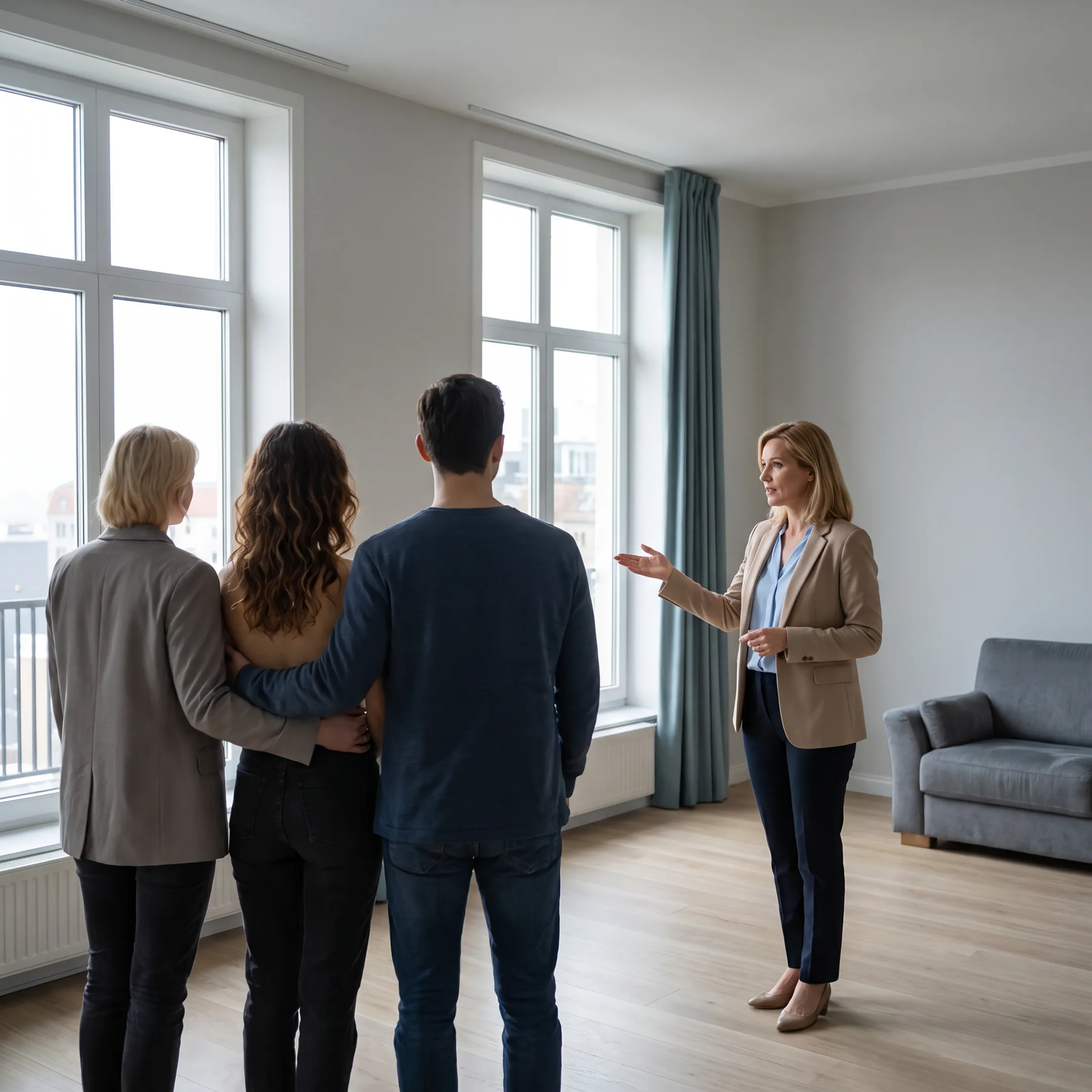 Consultant accompanying expat clients during a property viewing