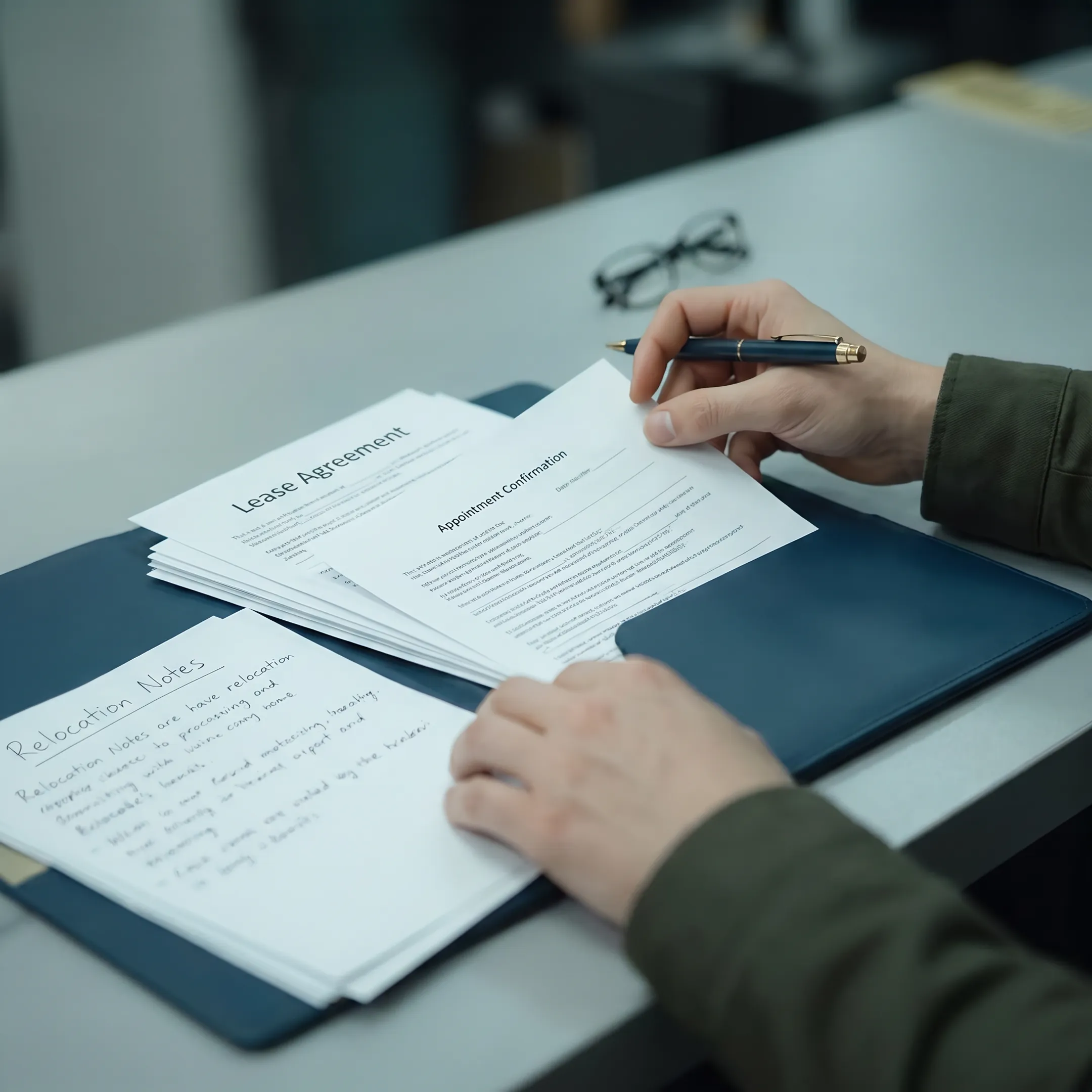 Consultant organizing expatriate relocation documents and housing plans