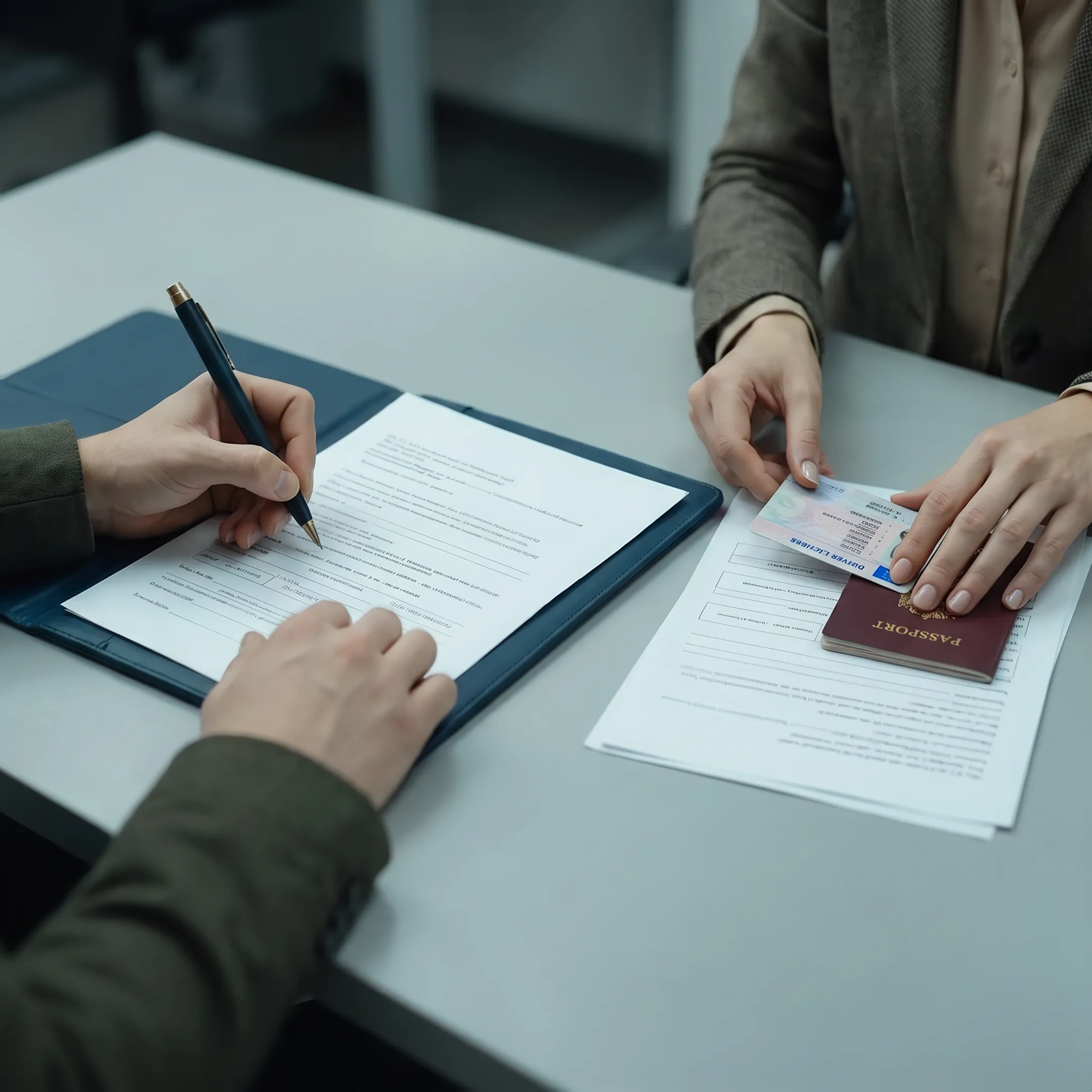 Consultant organizing U.S. driver's license application documents