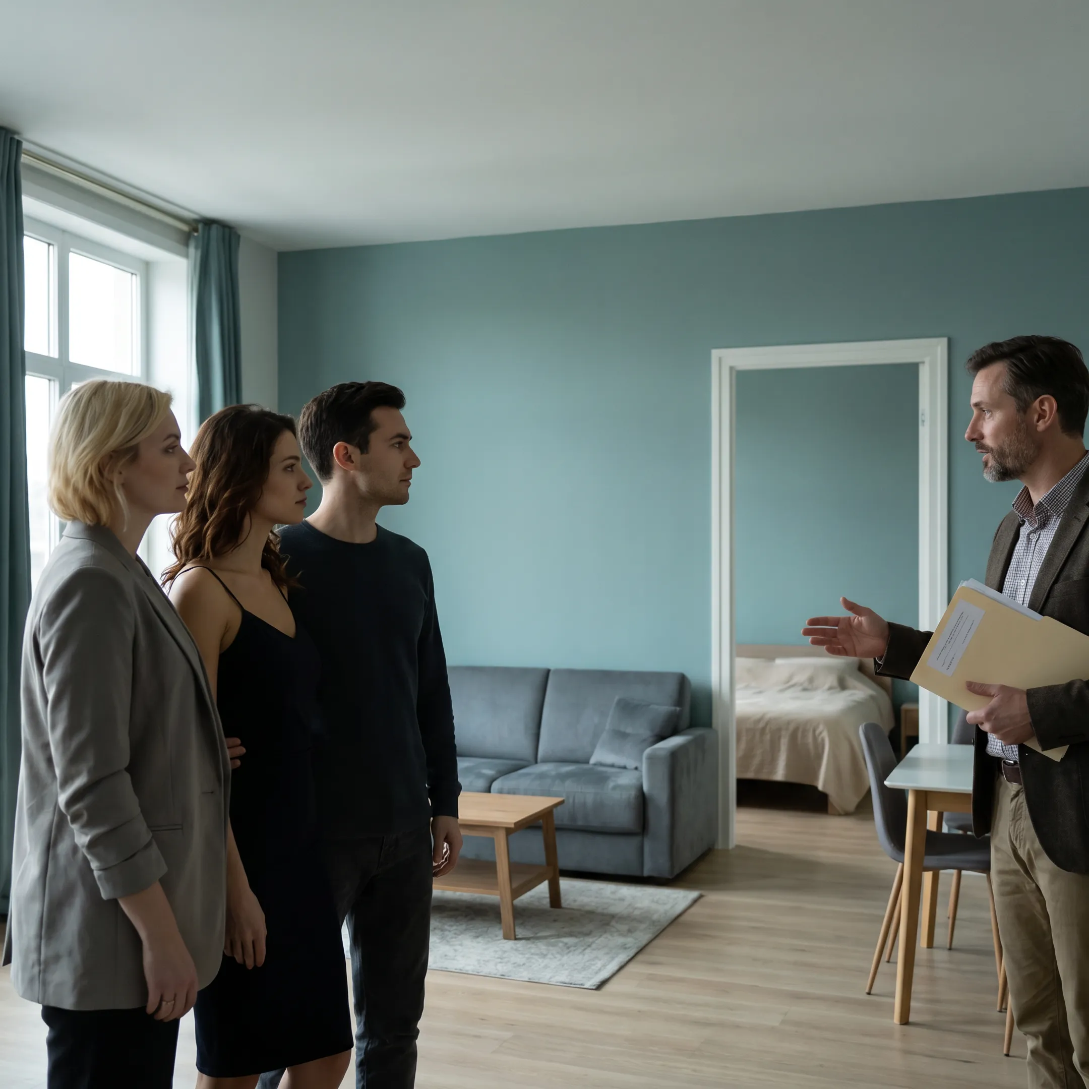 Consultant showing an expat couple a move-in ready rental home