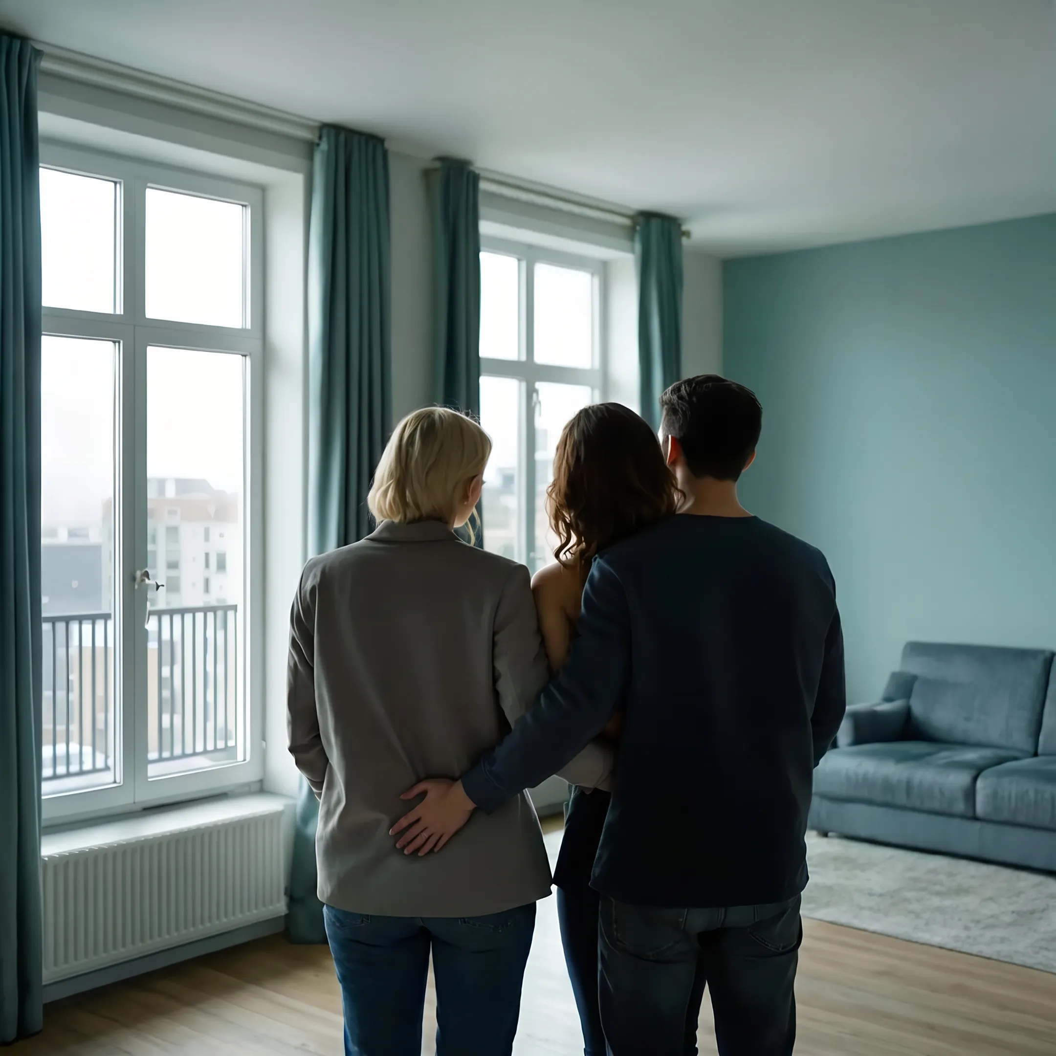 Consultant reviewing a rental apartment with an expatriate family