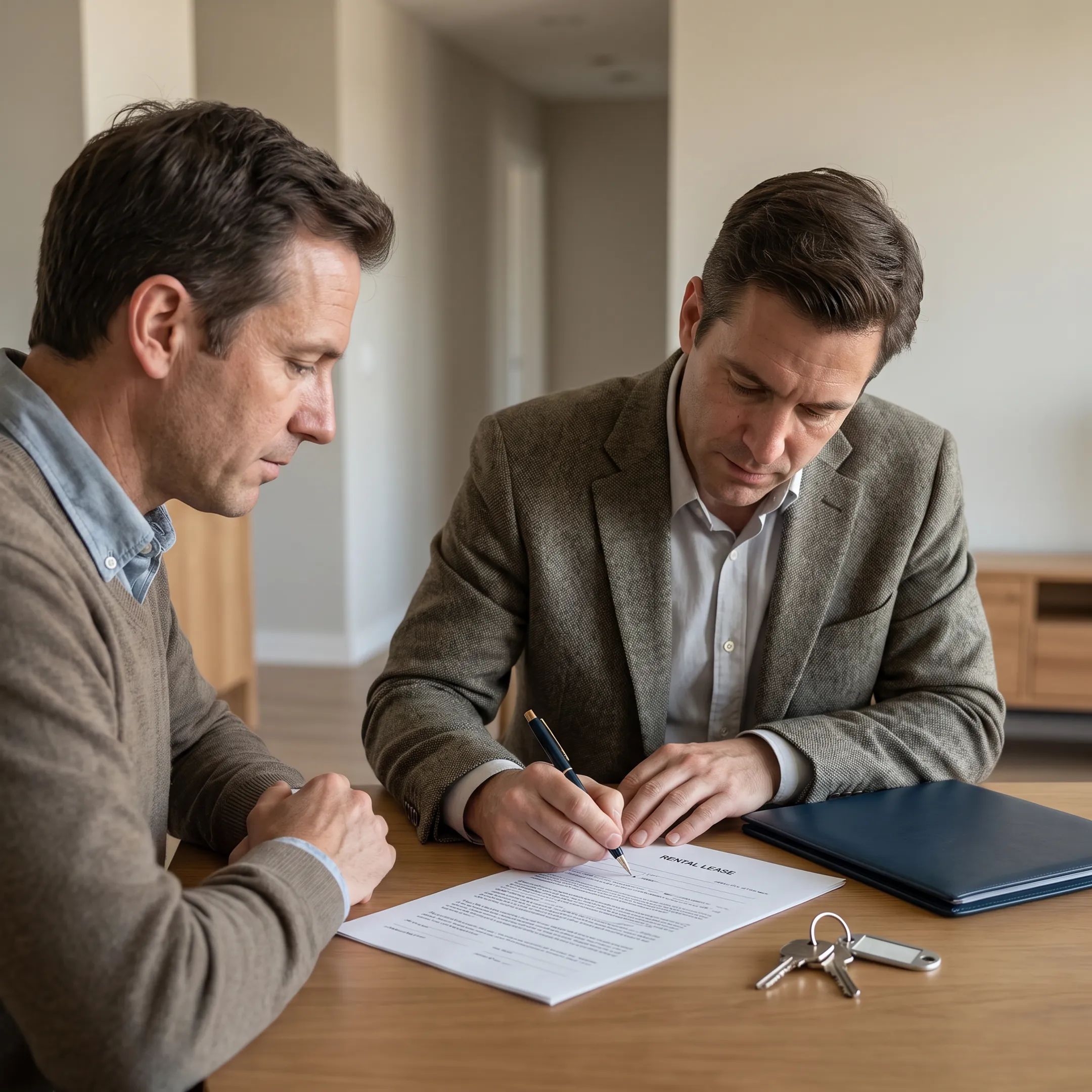 Expat reviewing a rental lease with a relocation consultant