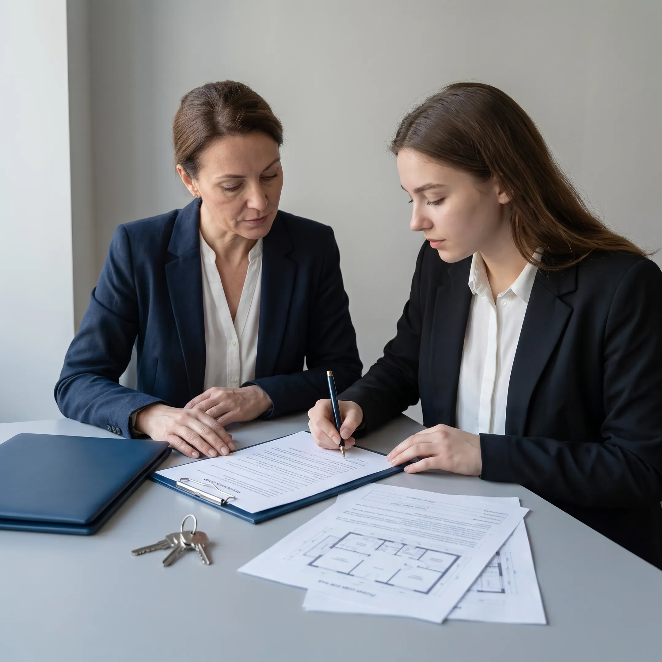 International intern reviewing a rental lease with a relocation consultant