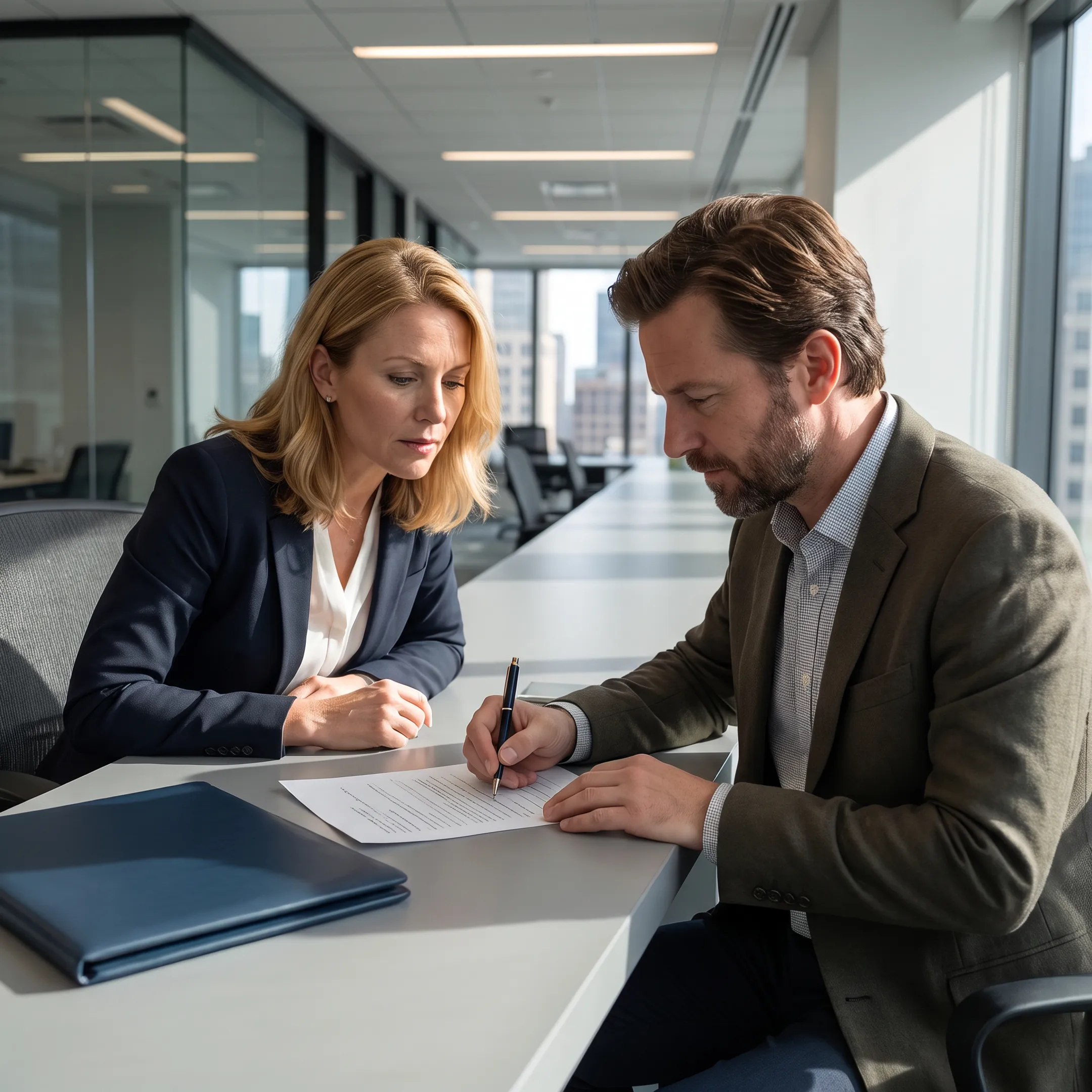 Relocation consultant assisting a newcomer with DMV paperwork before a New York appointment