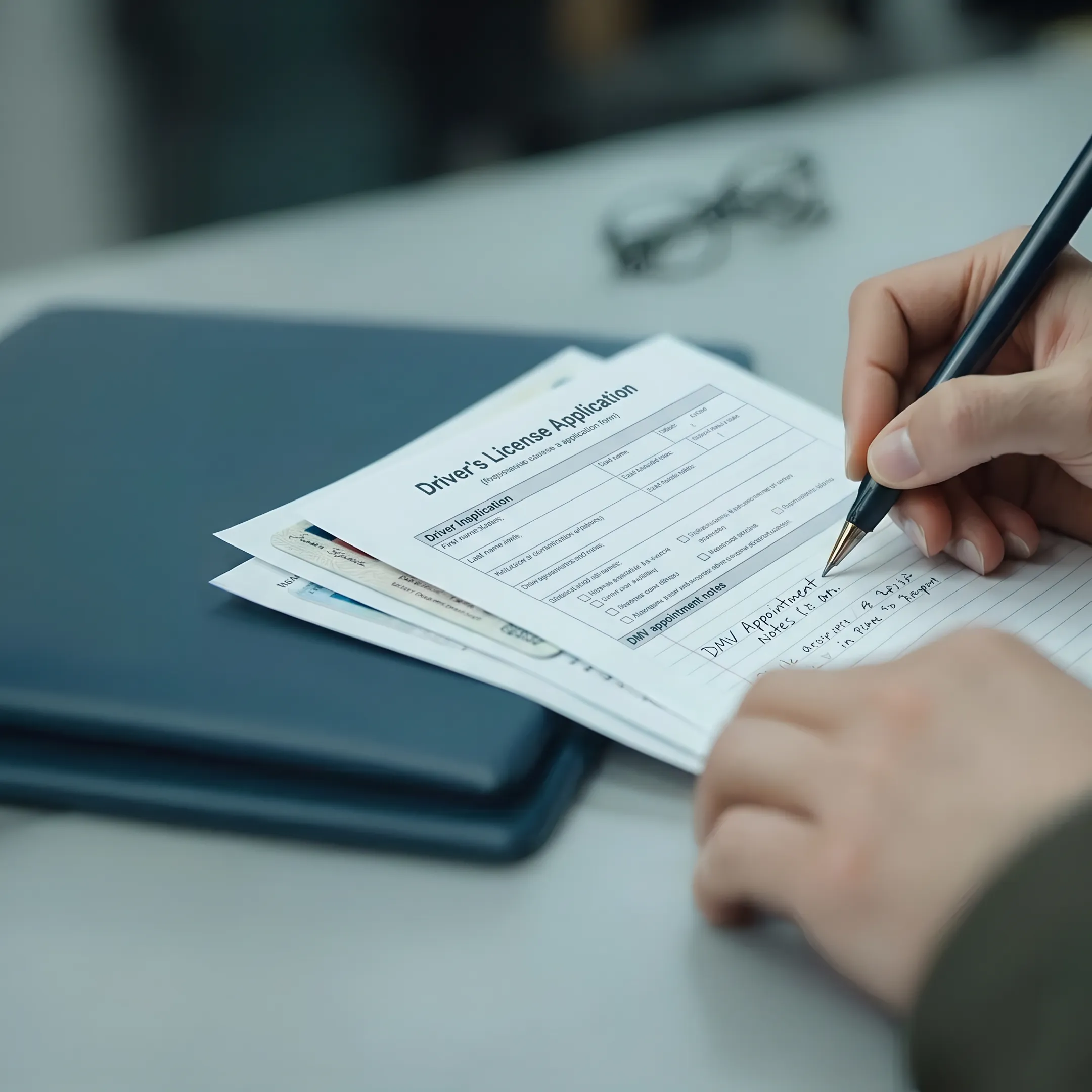 Consultant organizing DMV appointment paperwork