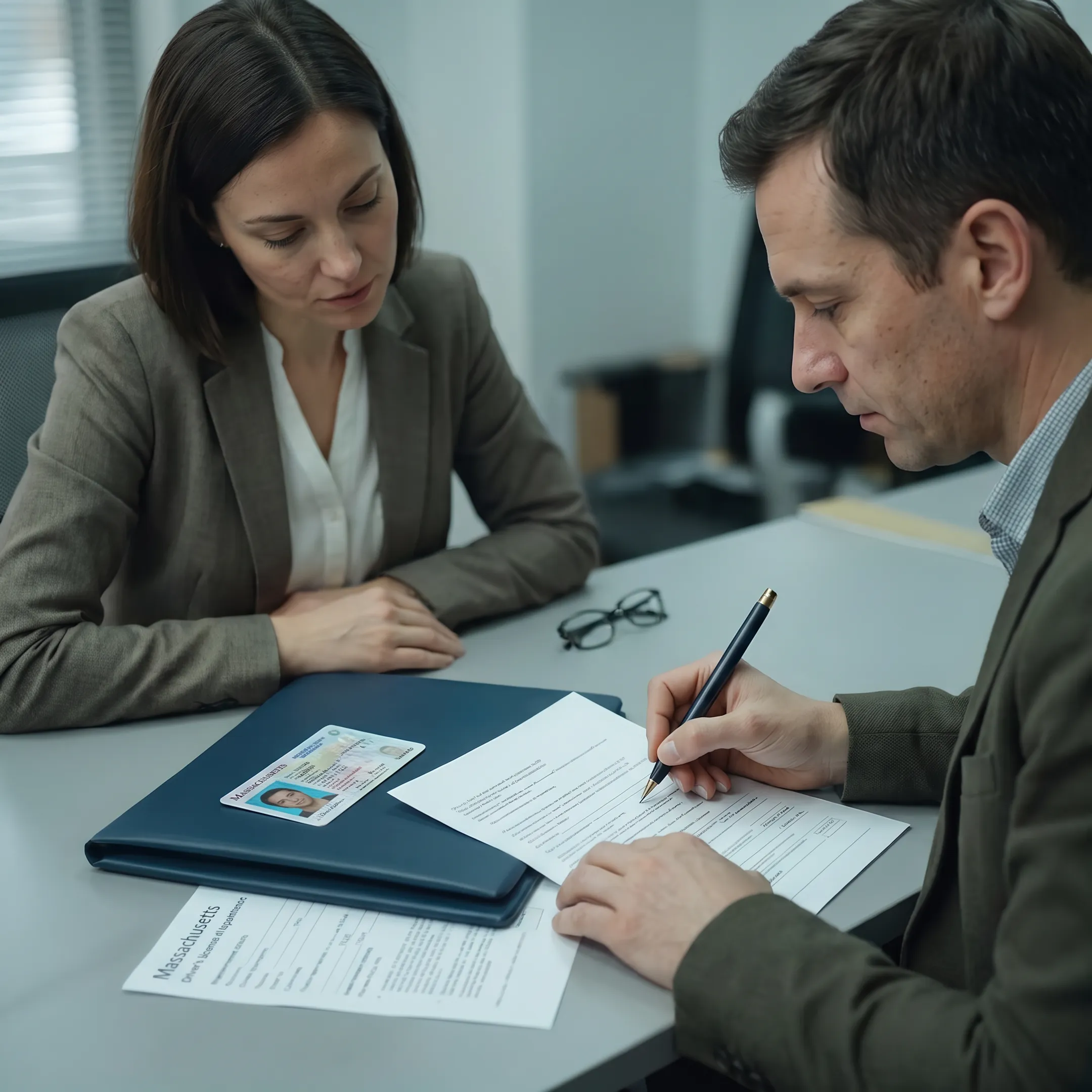 Consultant helping newcomer prepare DMV appointment documents