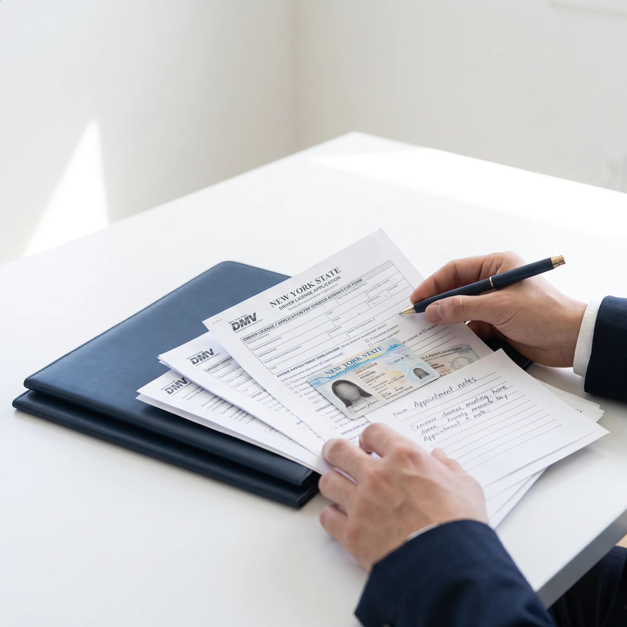 Newcomer reviewing DMV documents with relocation consultant