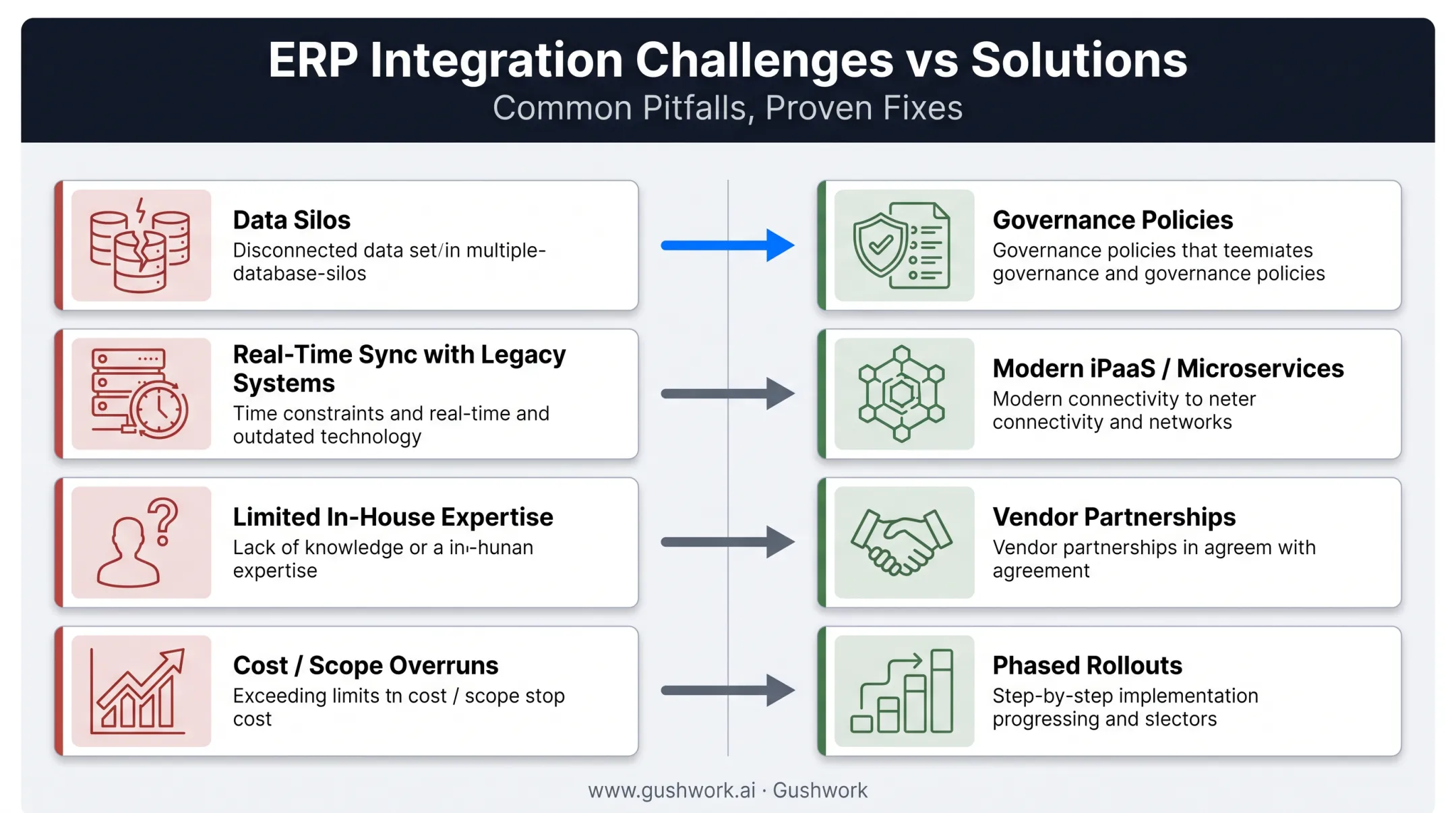 Four common ERP integration challenges and corresponding solutions chart