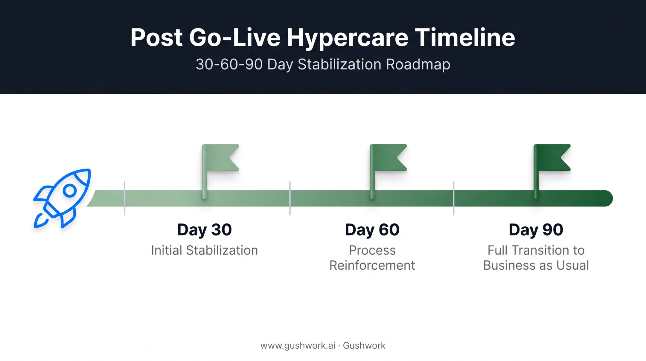 30 60 90 day hypercare period timeline after HCM go-live