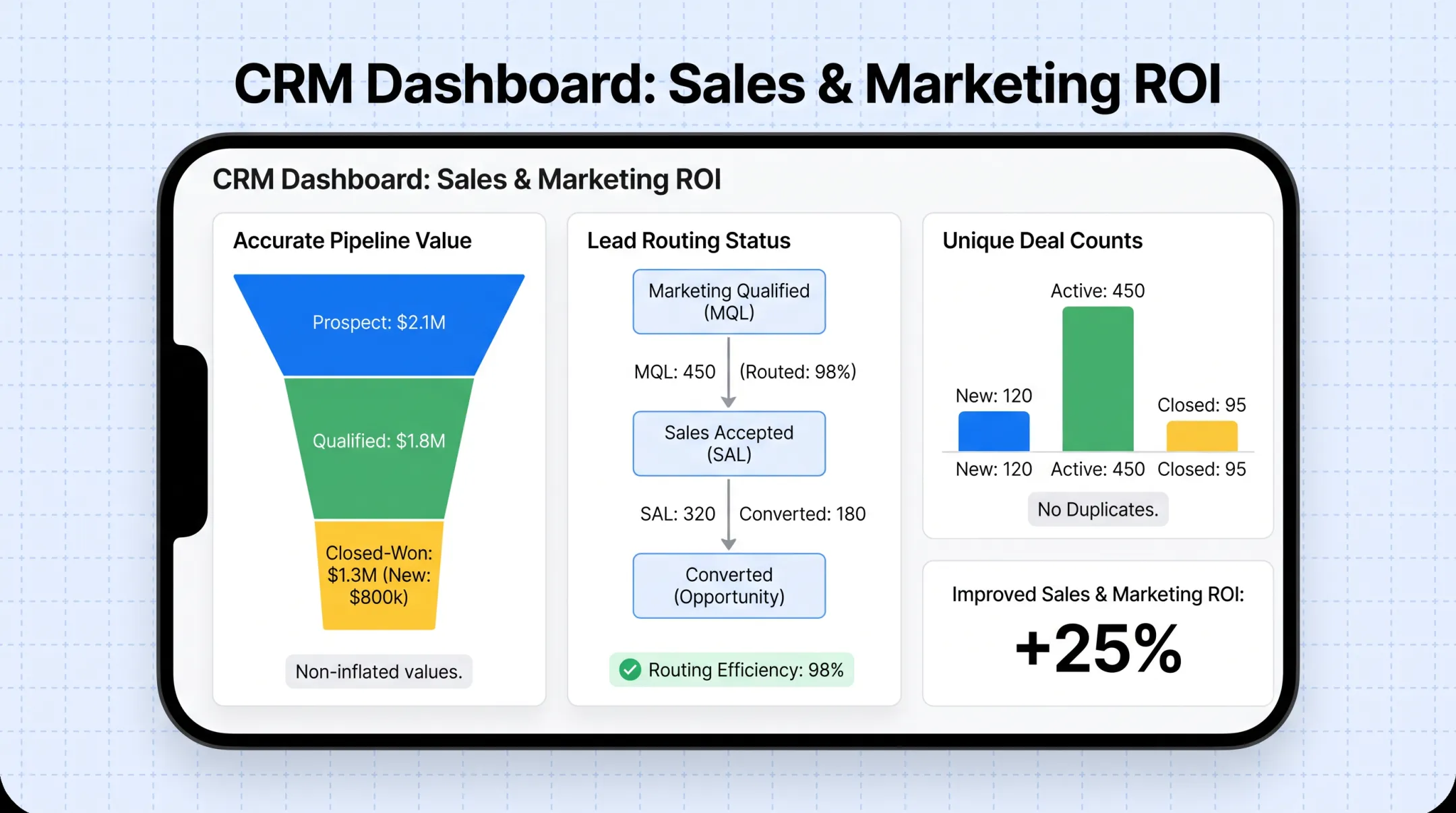 CRM dashboard showing clean pipeline reporting and lead routing metrics
