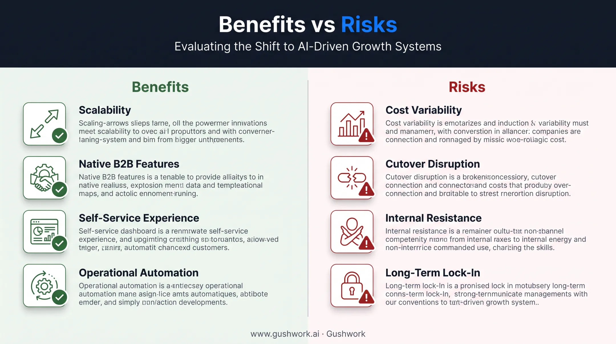 B2B replatforming benefits versus risks comparison chart