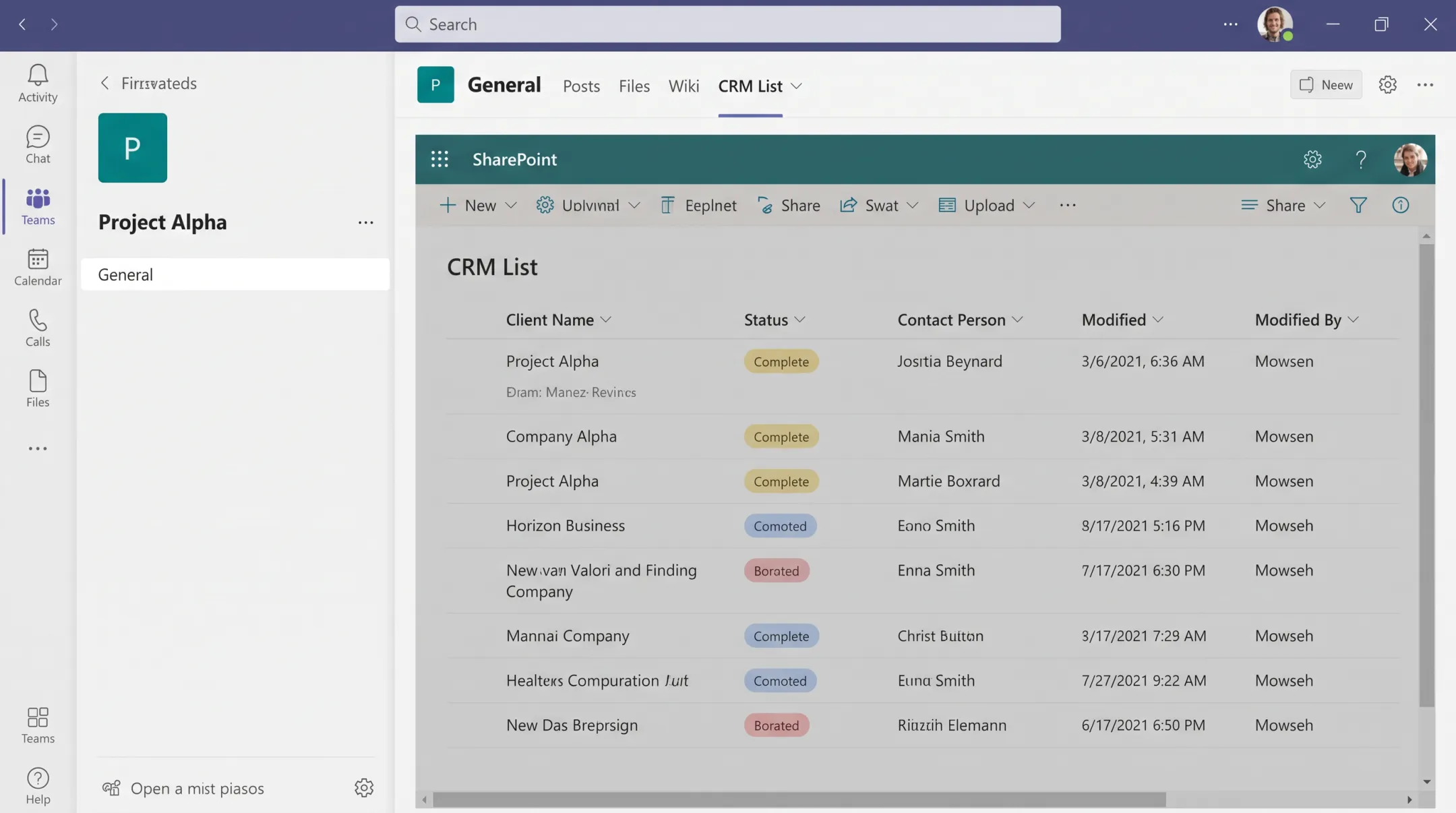 SharePoint list displayed as a tab inside Microsoft Teams channel