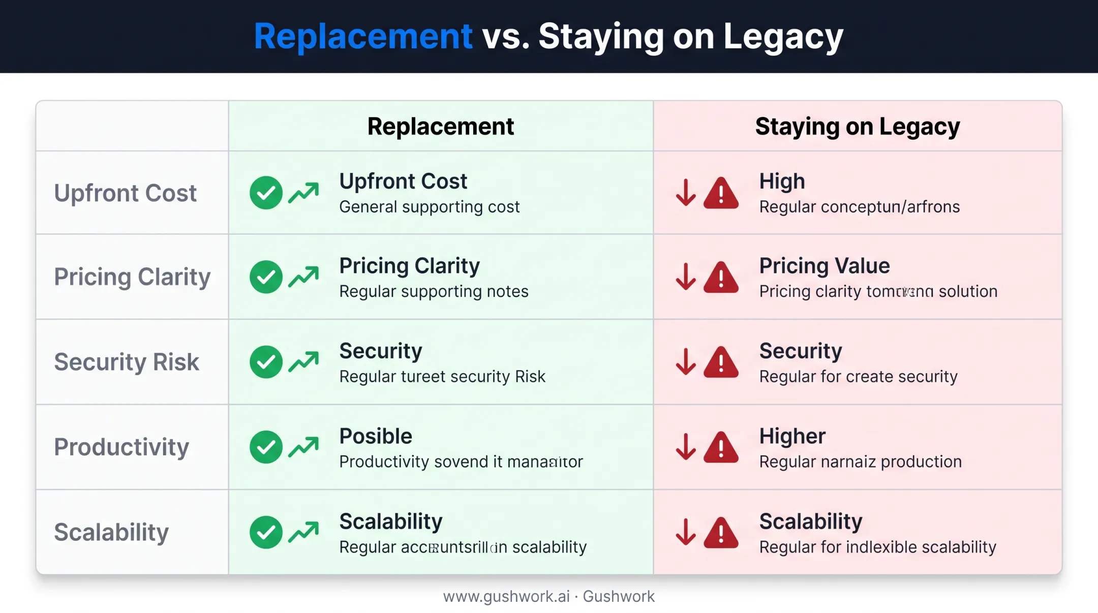 ERP replacement costs versus staying on legacy system comparison table
