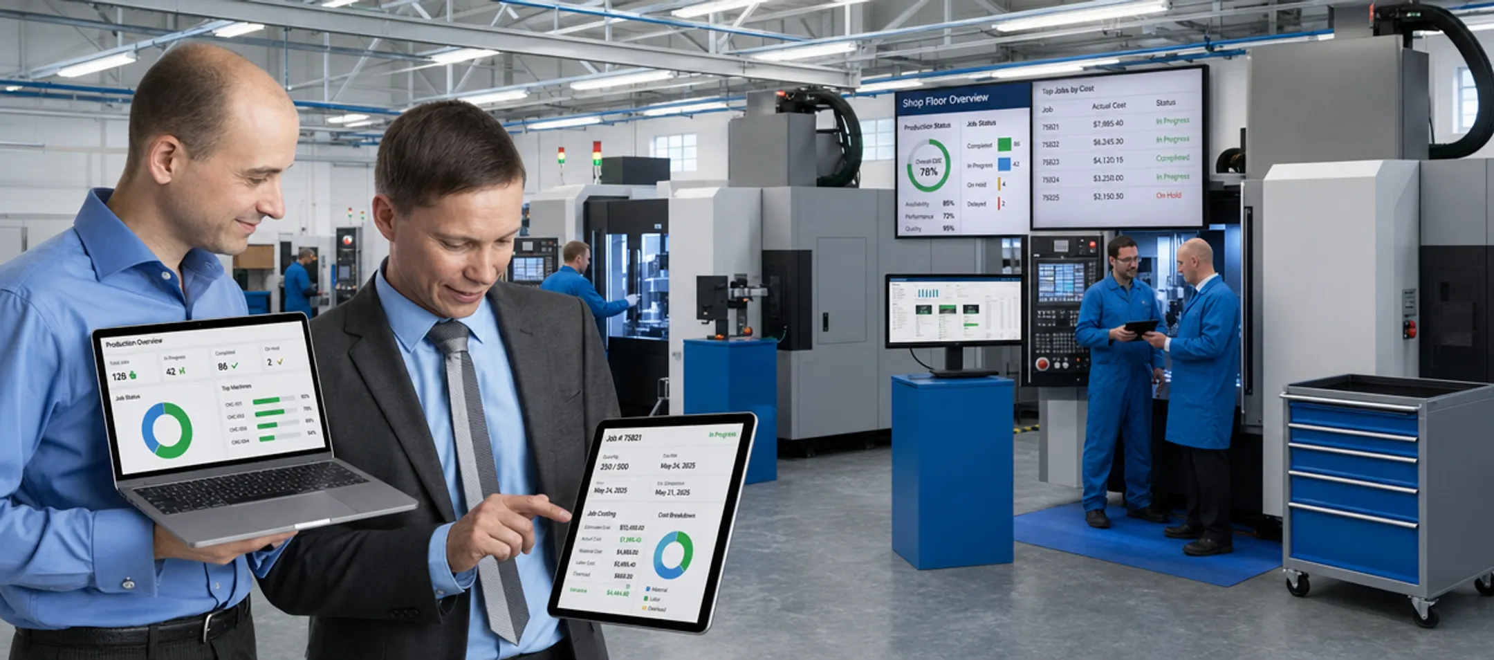 Manufacturing shop floor using ERP software for production tracking
