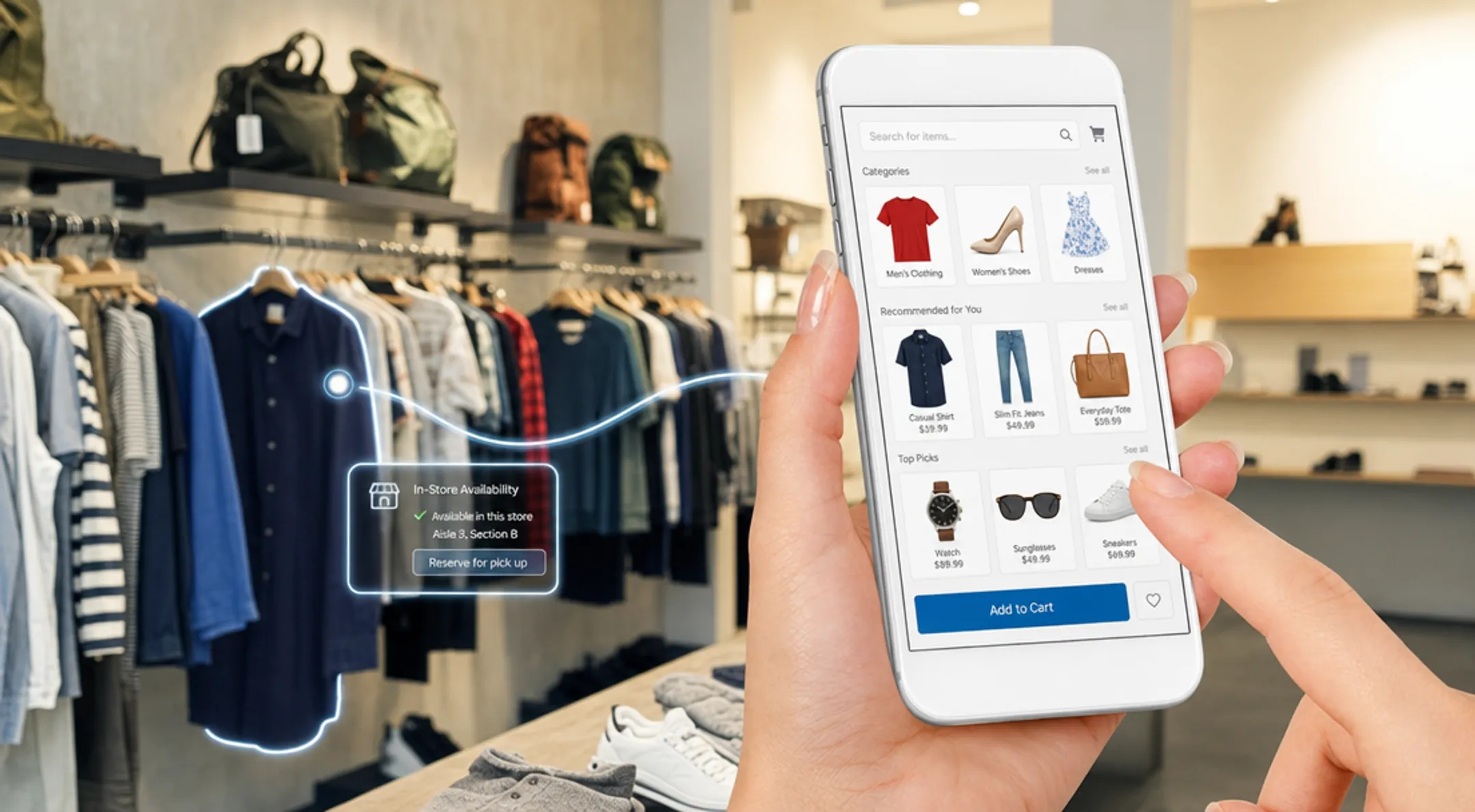 Customer shopping online and in-store using click-and-mortar shopping pattern