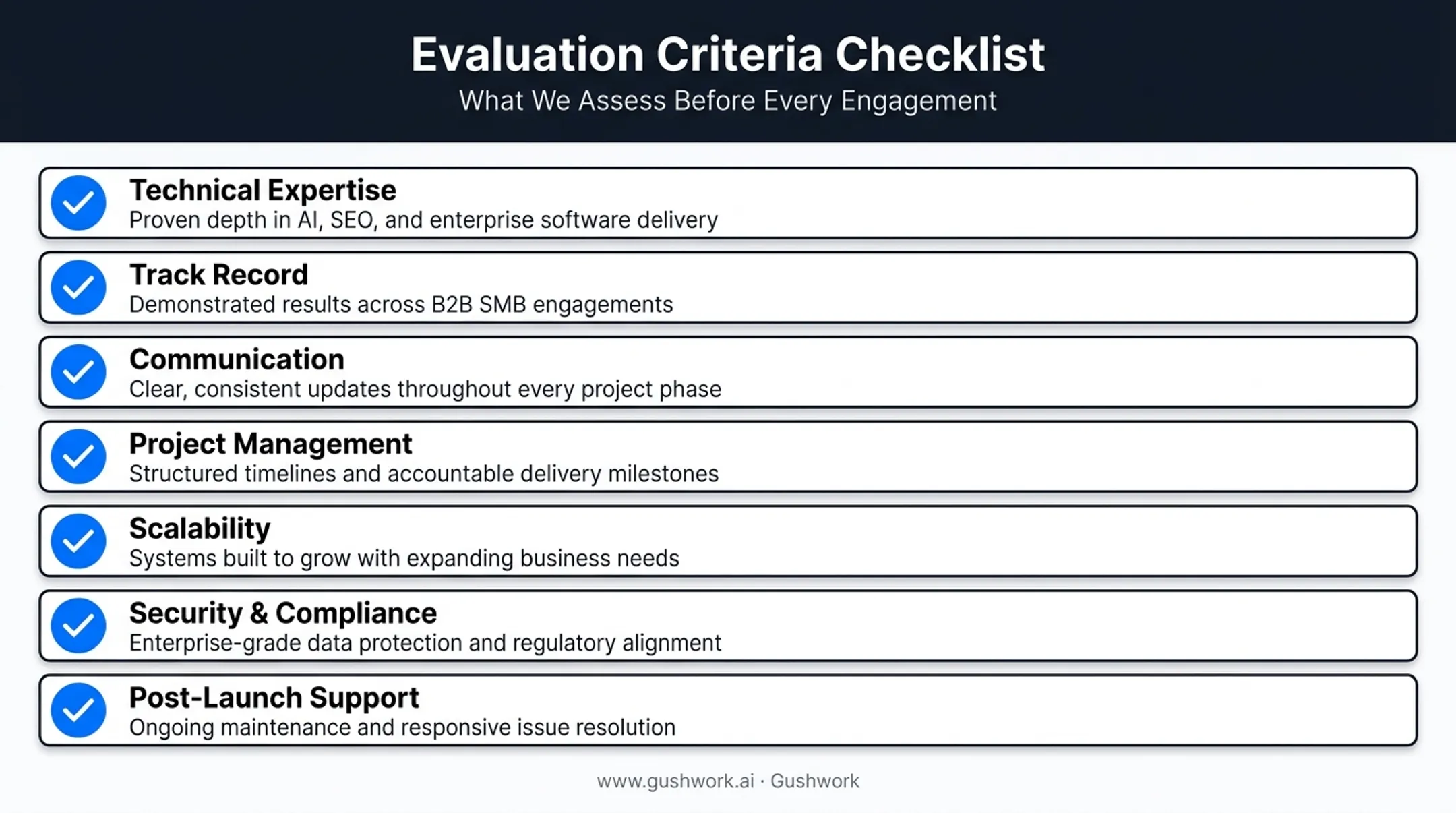 Seven criteria checklist for evaluating software development partners before signing