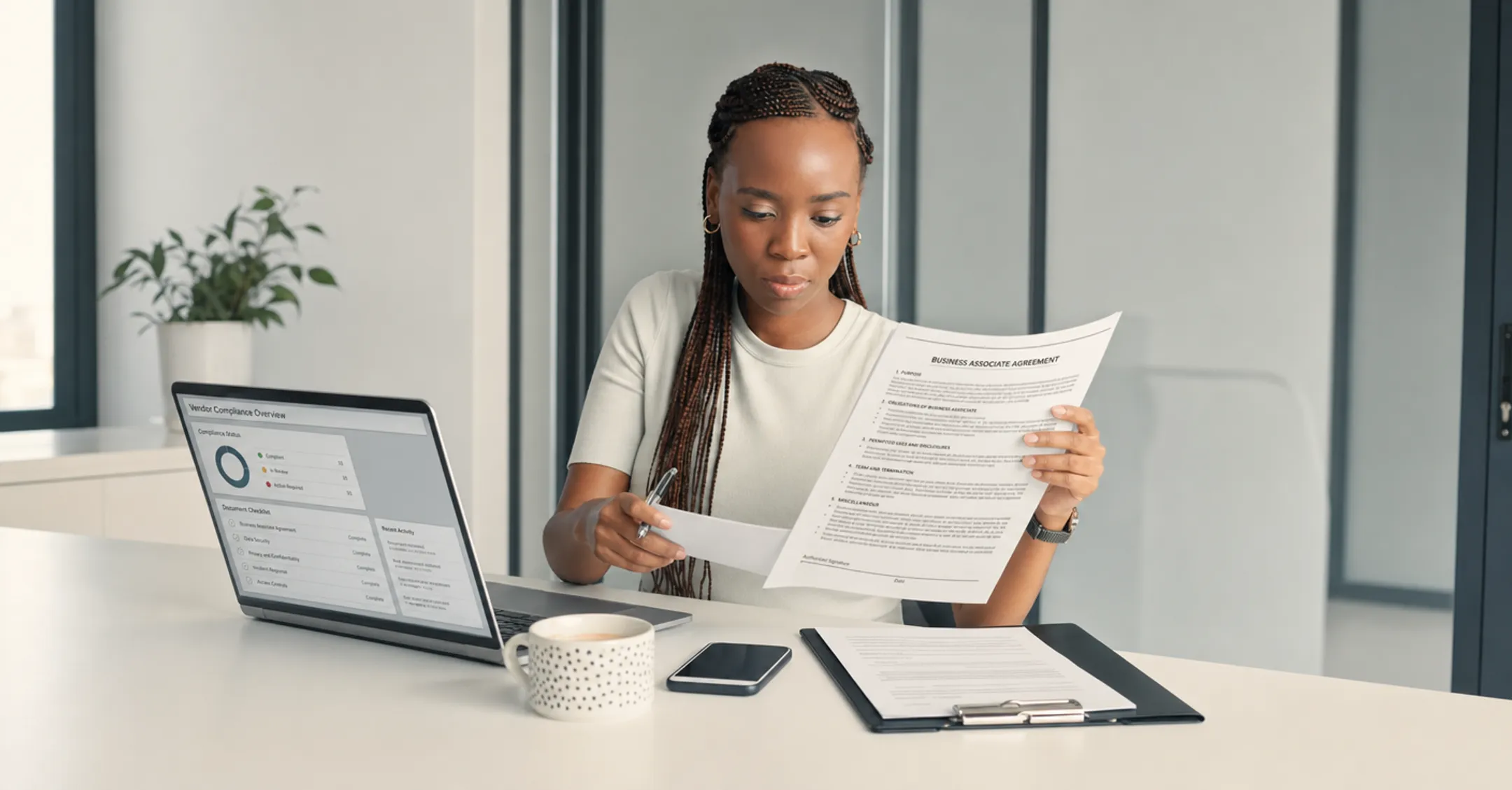 Business Associate Agreement document being reviewed for HIPAA compliance verification