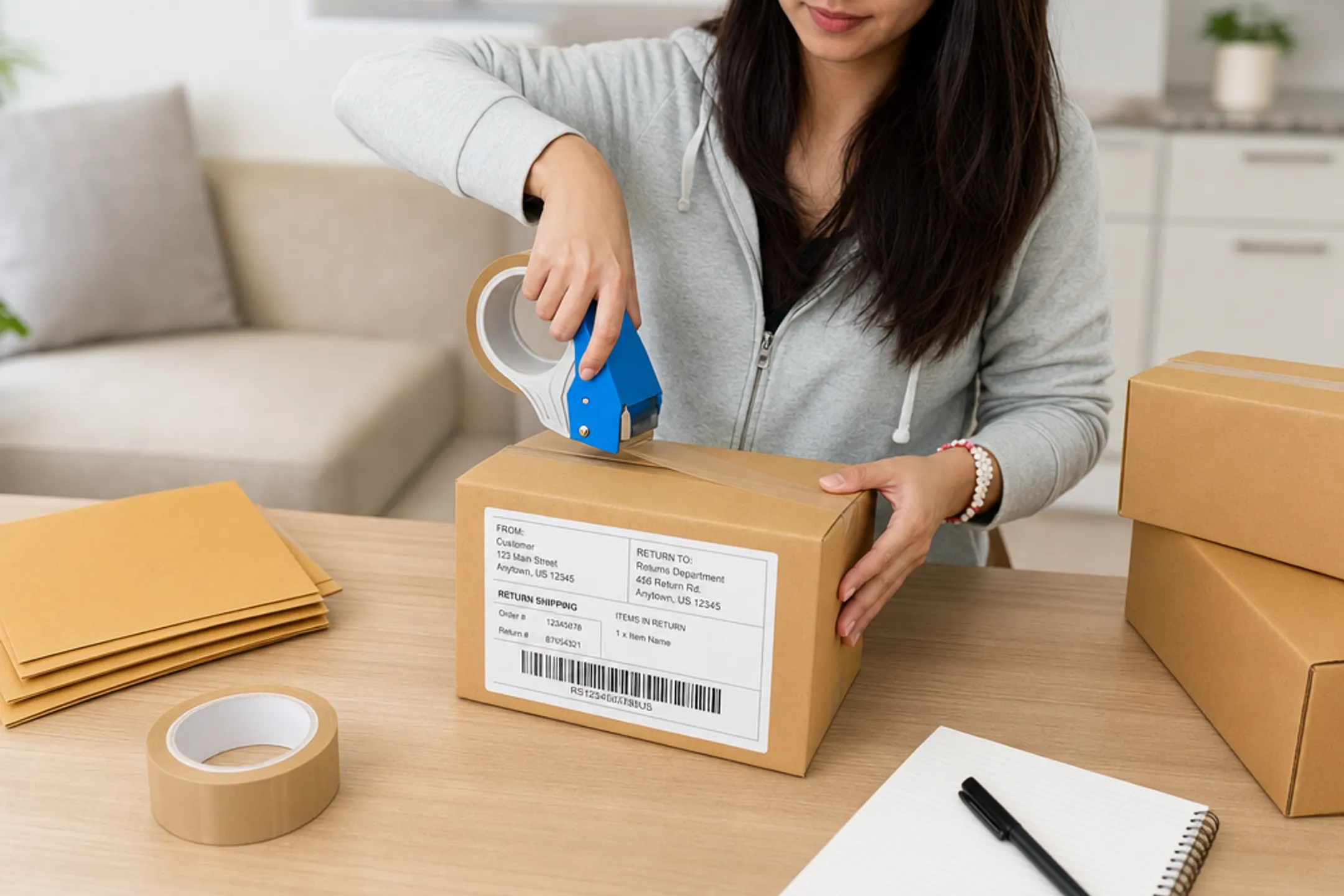 Customer scanning shipping label to process online product return