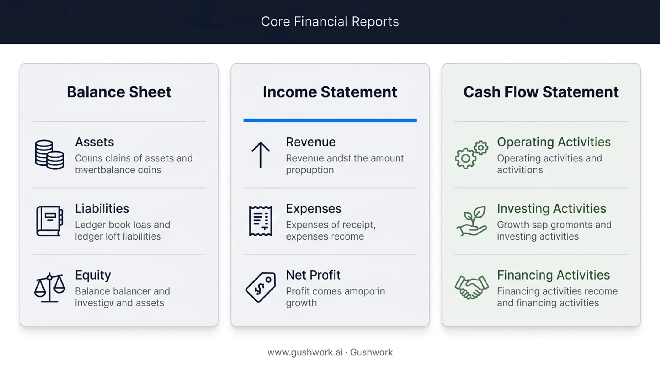 Comparison of core financial reports balance sheet income statement cash flow