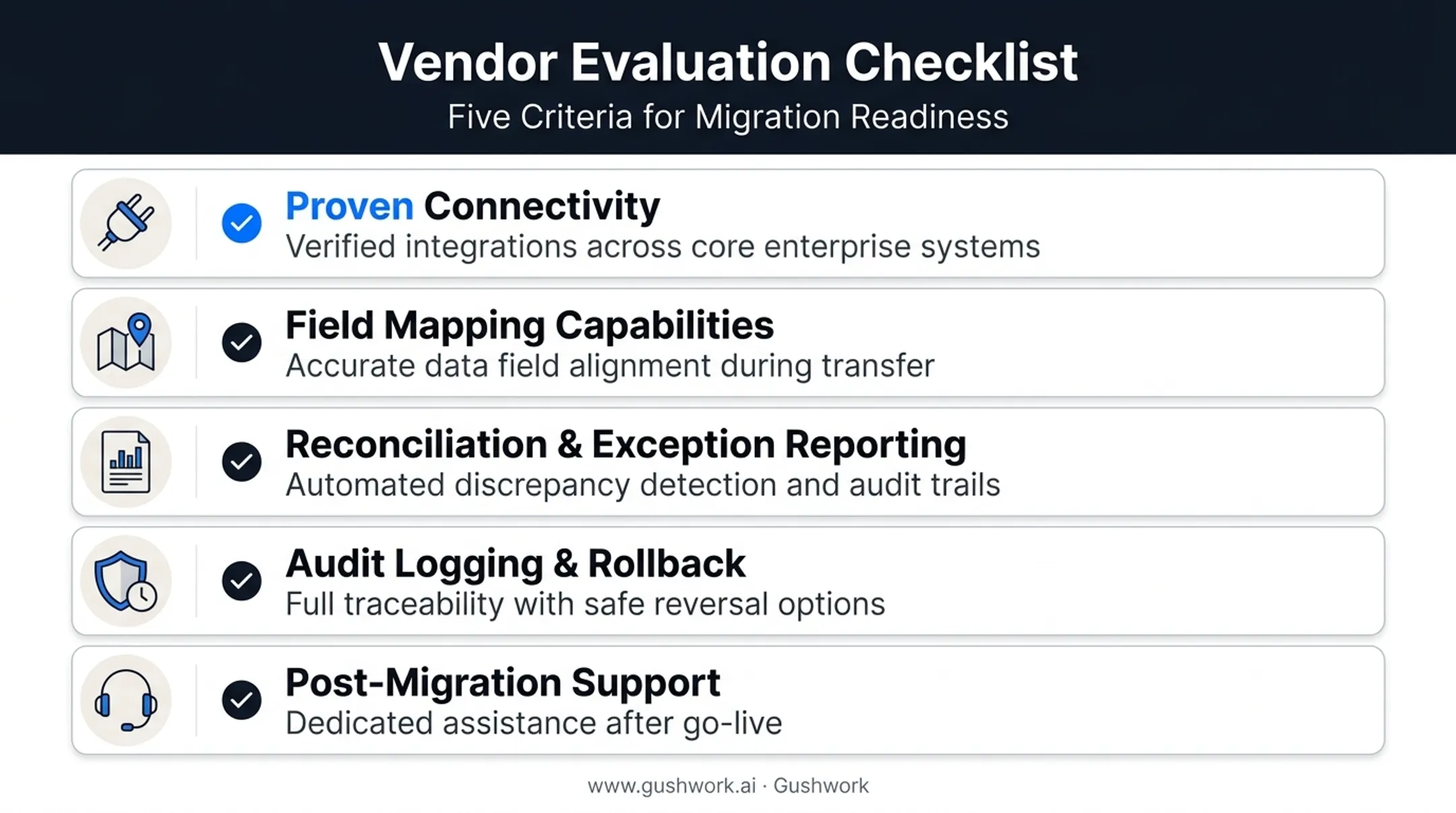 Five criteria checklist for evaluating ERP migration tools and vendors
