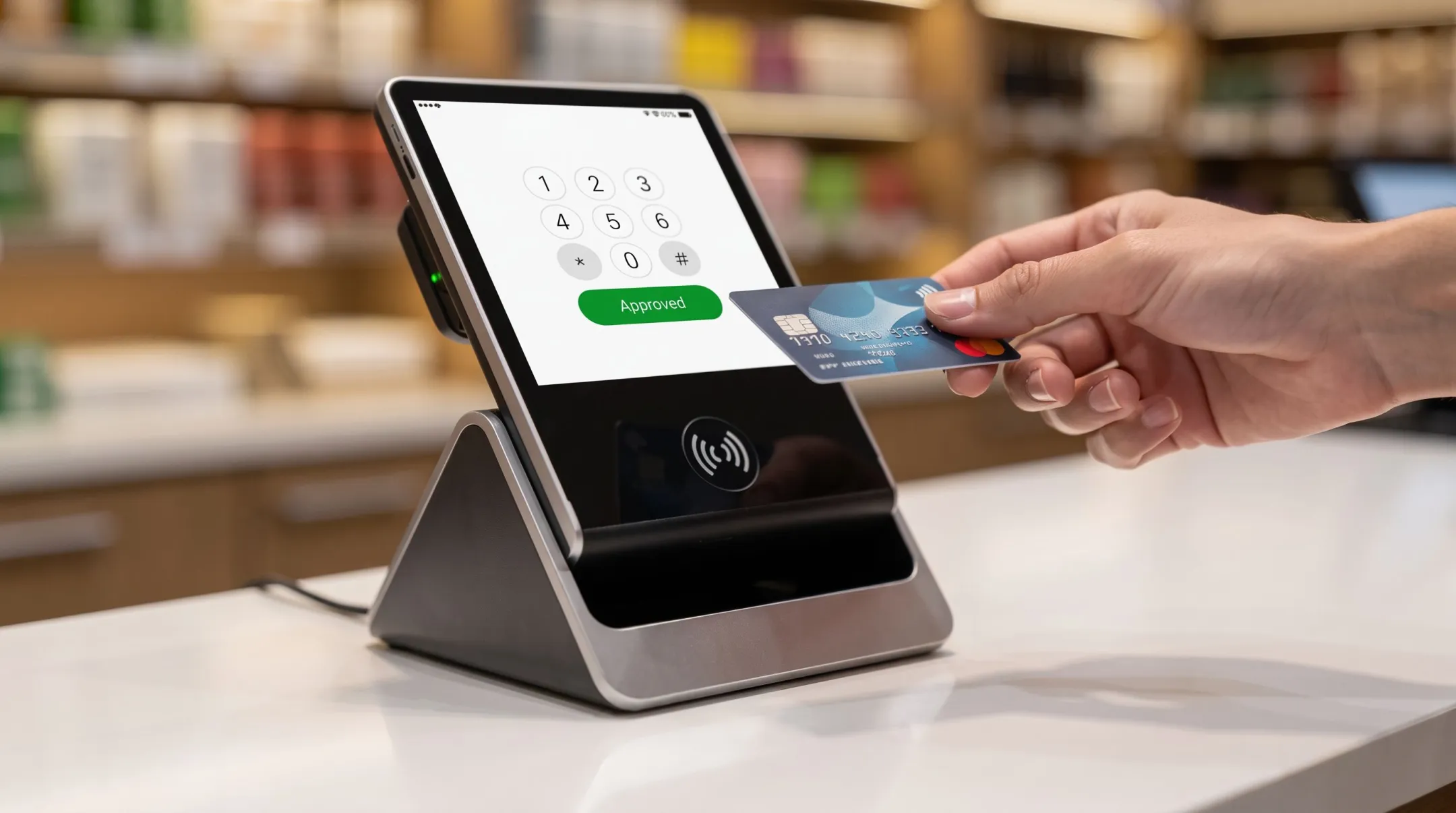 Retail point-of-sale terminal processing customer transaction with card payment