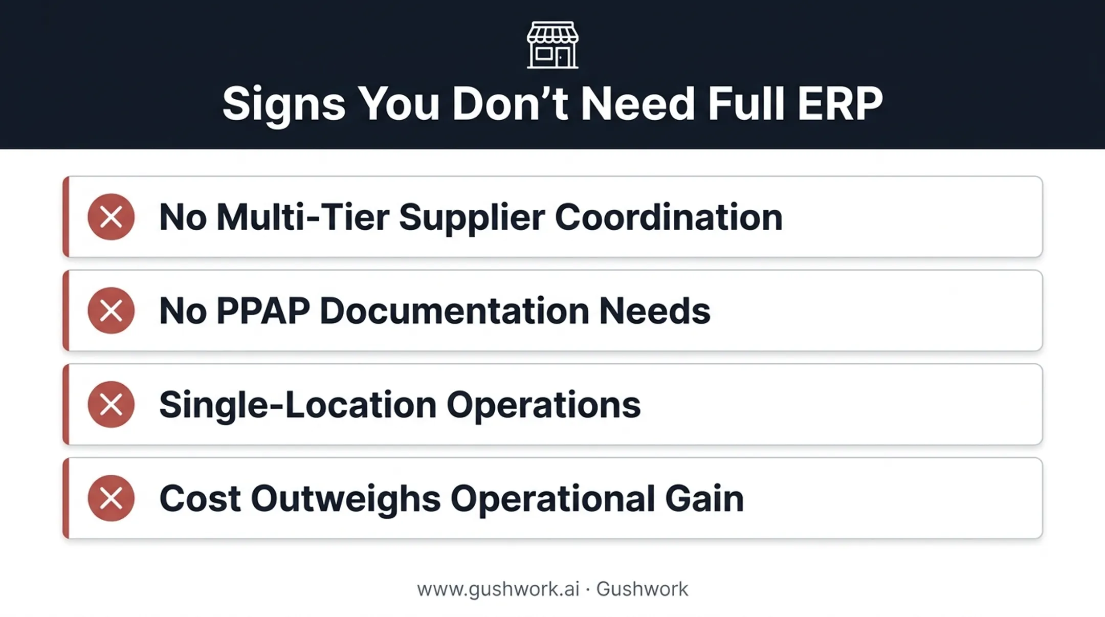 Checklist showing why small repair shops should skip full ERP systems