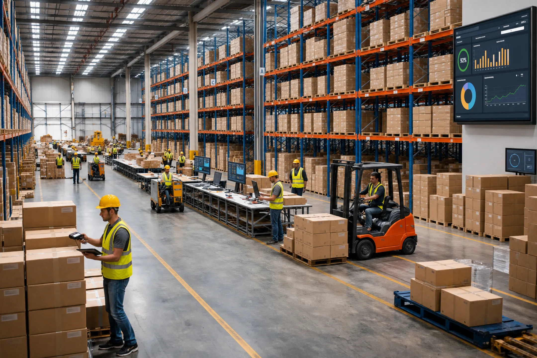 Modern distribution warehouse with automated inventory tracking systems