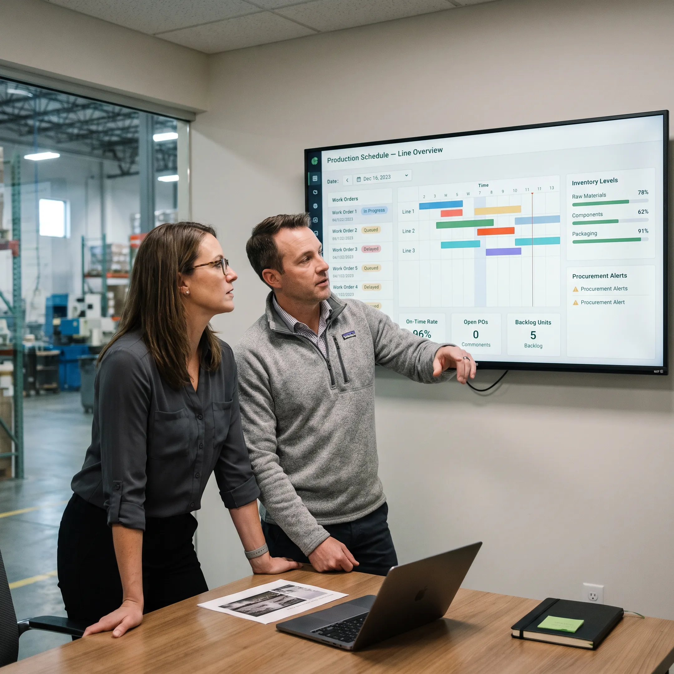 Manufacturing operations team reviewing a planning dashboard