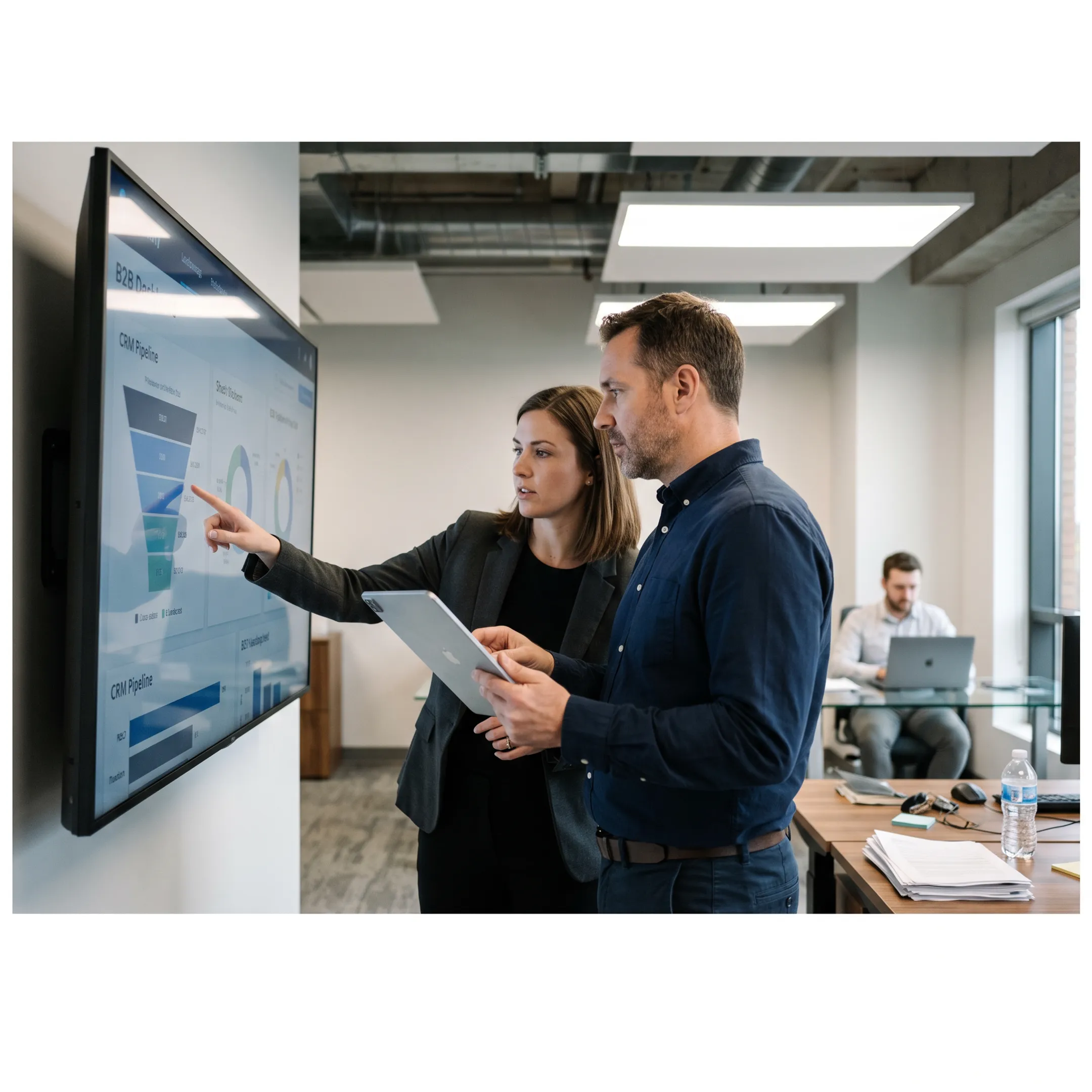 Team reviewing a custom business systems dashboard