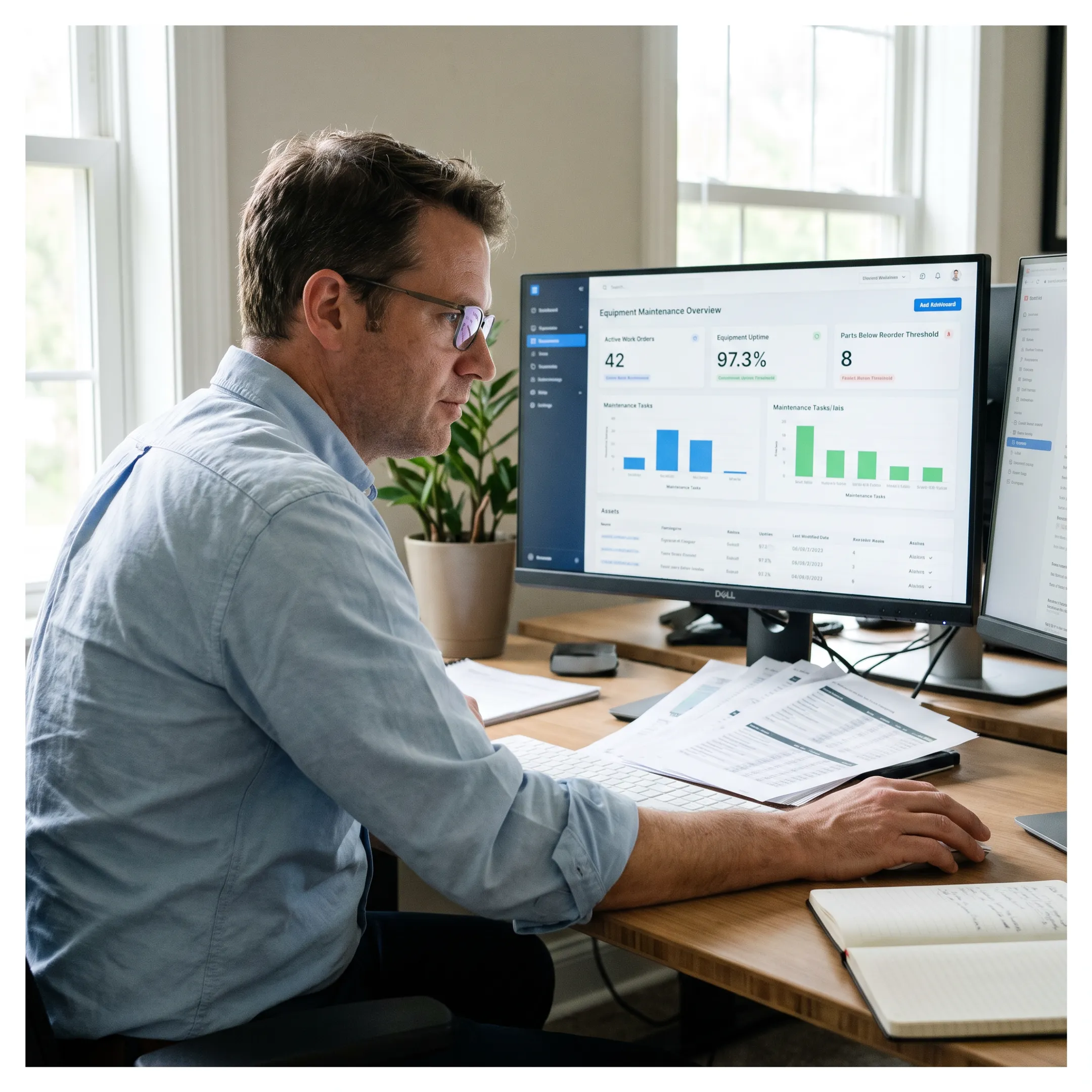 Oil and gas maintenance software dashboard on a laptop