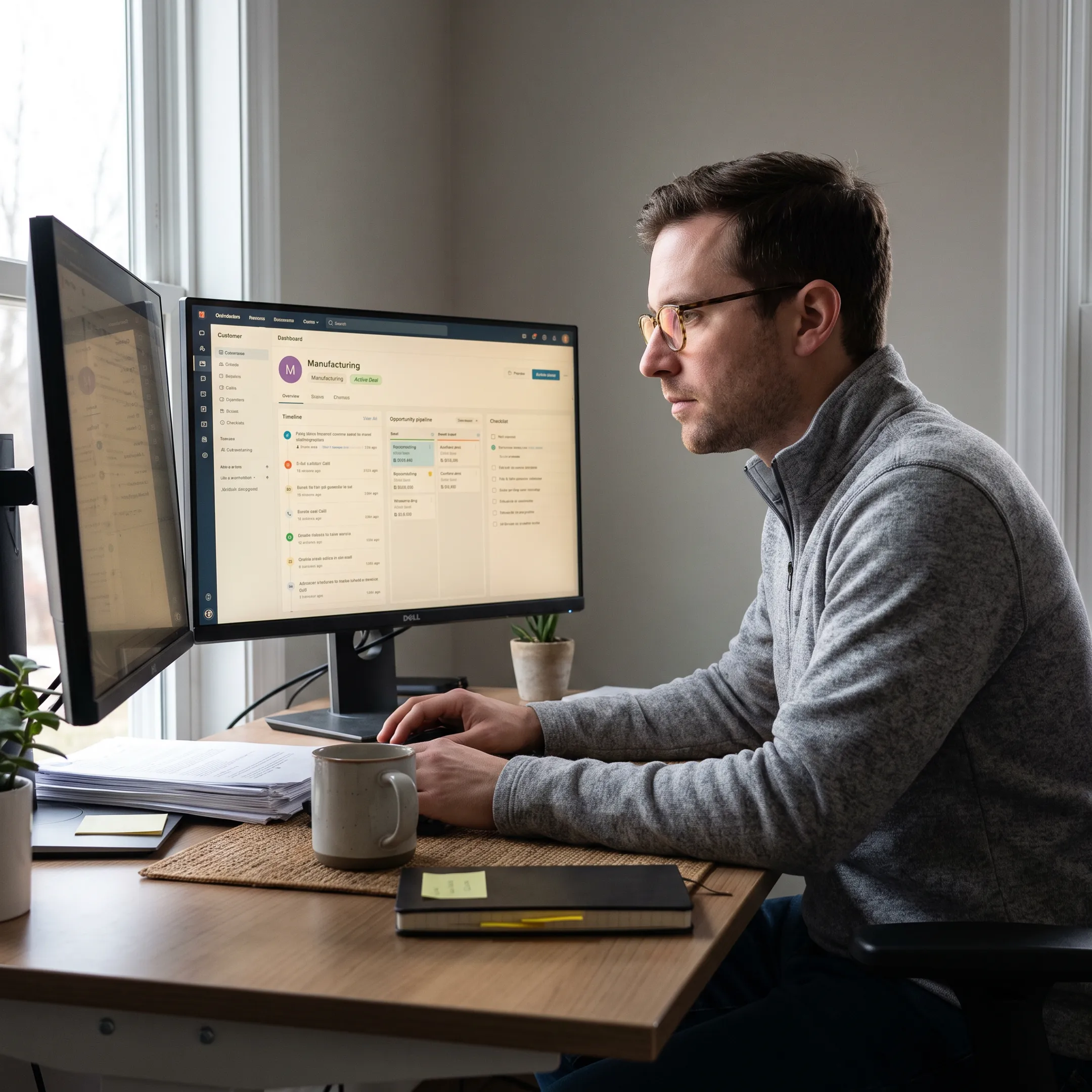 CRM dashboard showing connected customer interactions and sales activity
