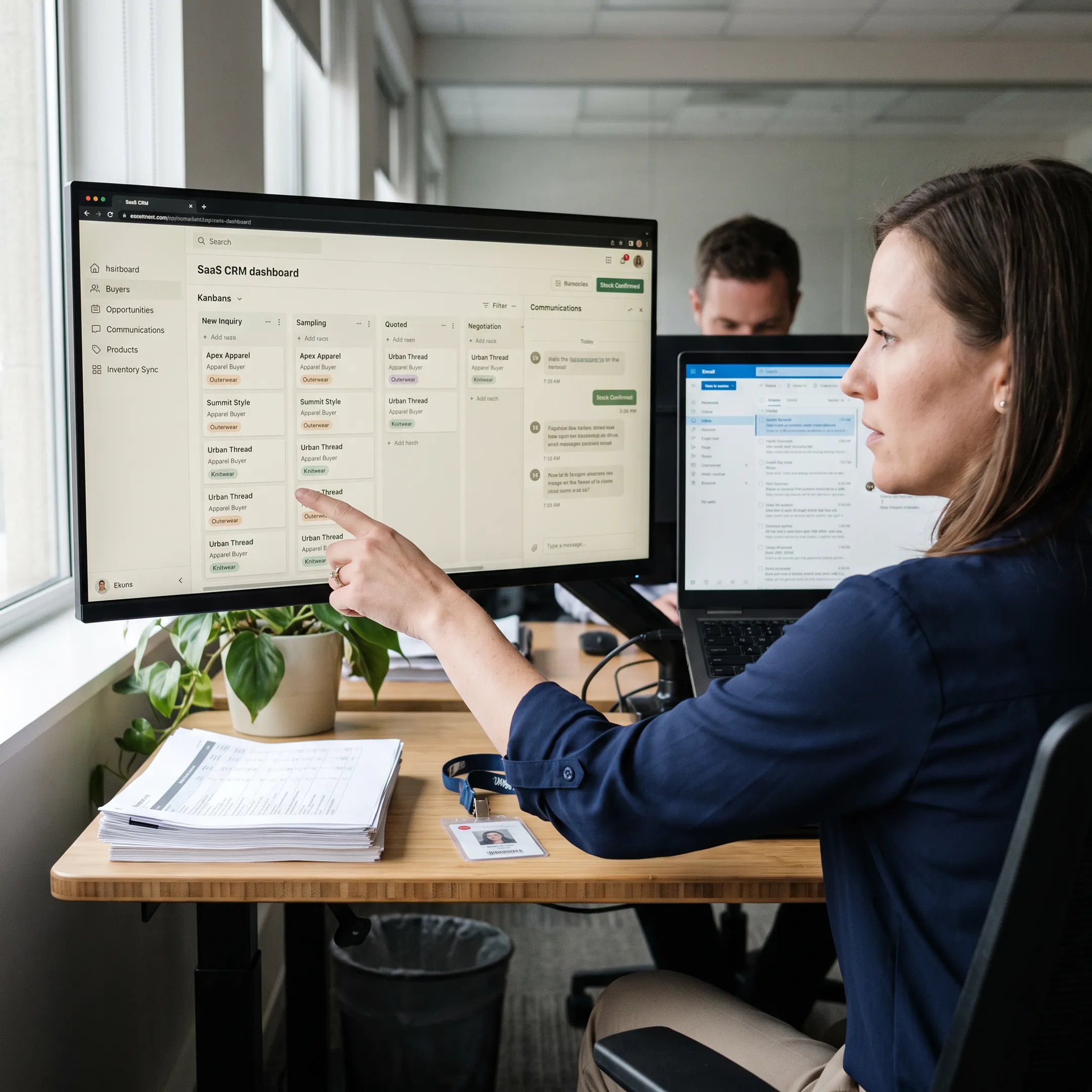 CRM dashboard showing apparel customer and sales data