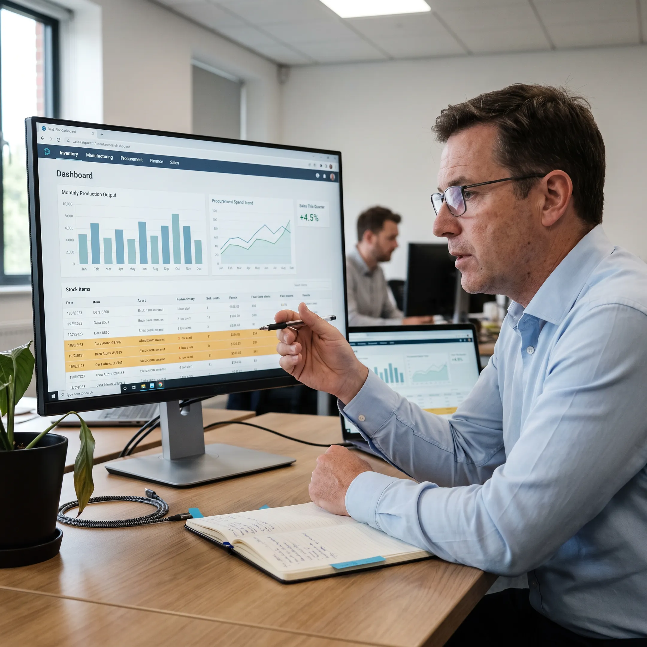 Consumer packaged goods ERP dashboard with inventory and operations data