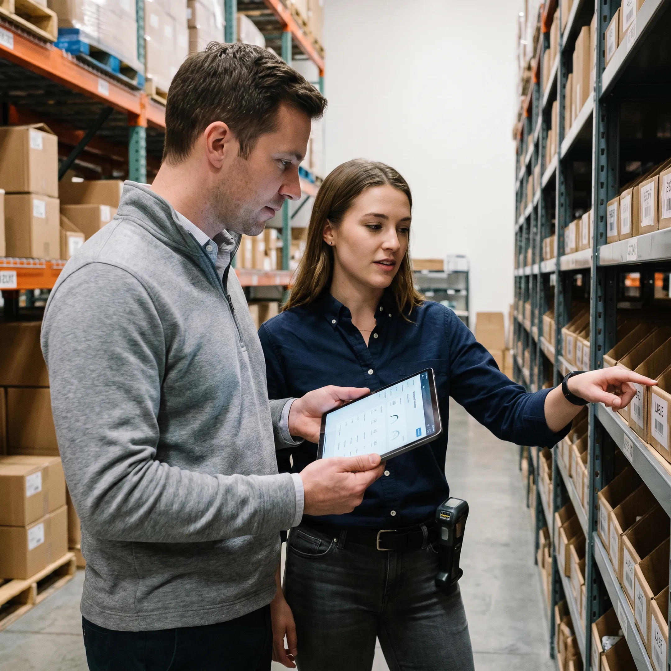 Team reviewing inventory data and warehouse operations